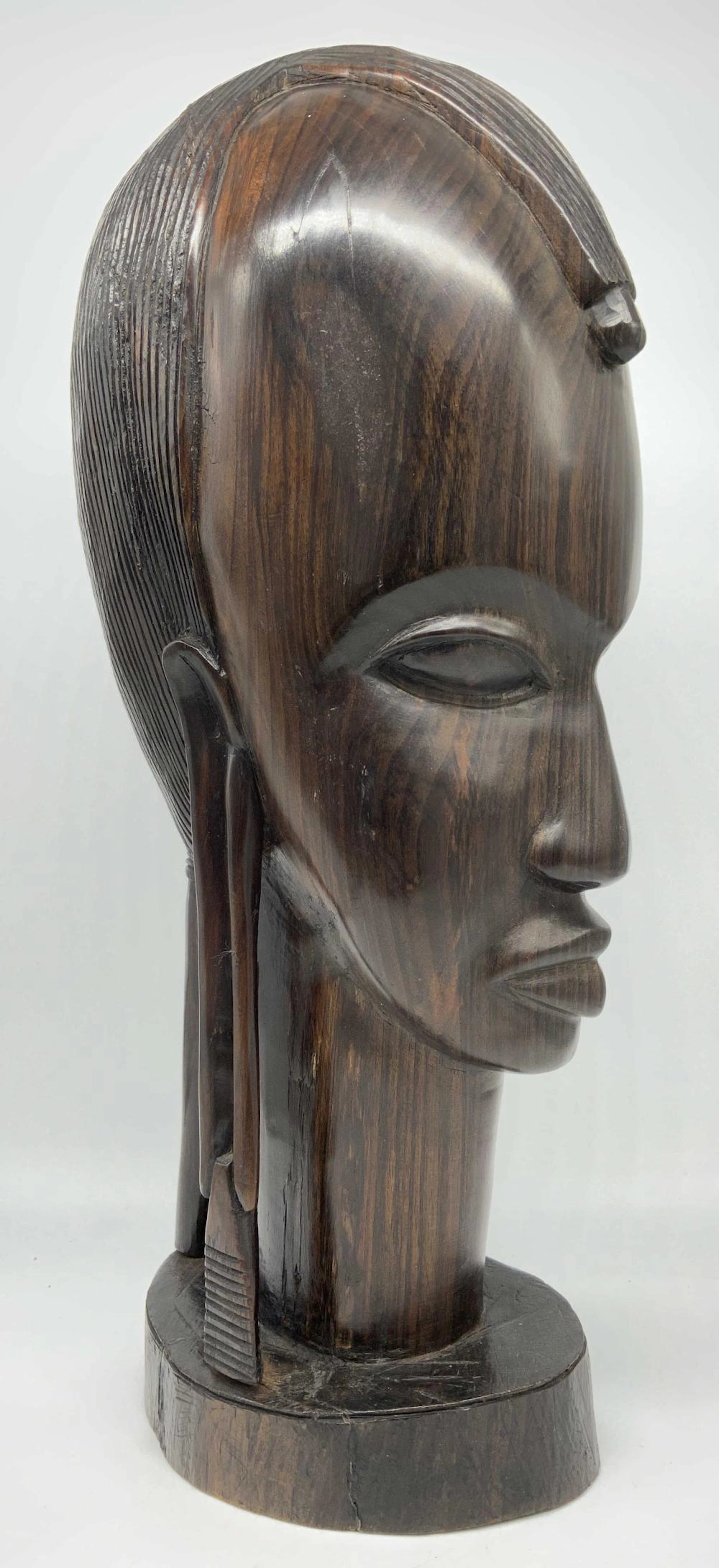 African Maasai Carved Ebony Wood Bust