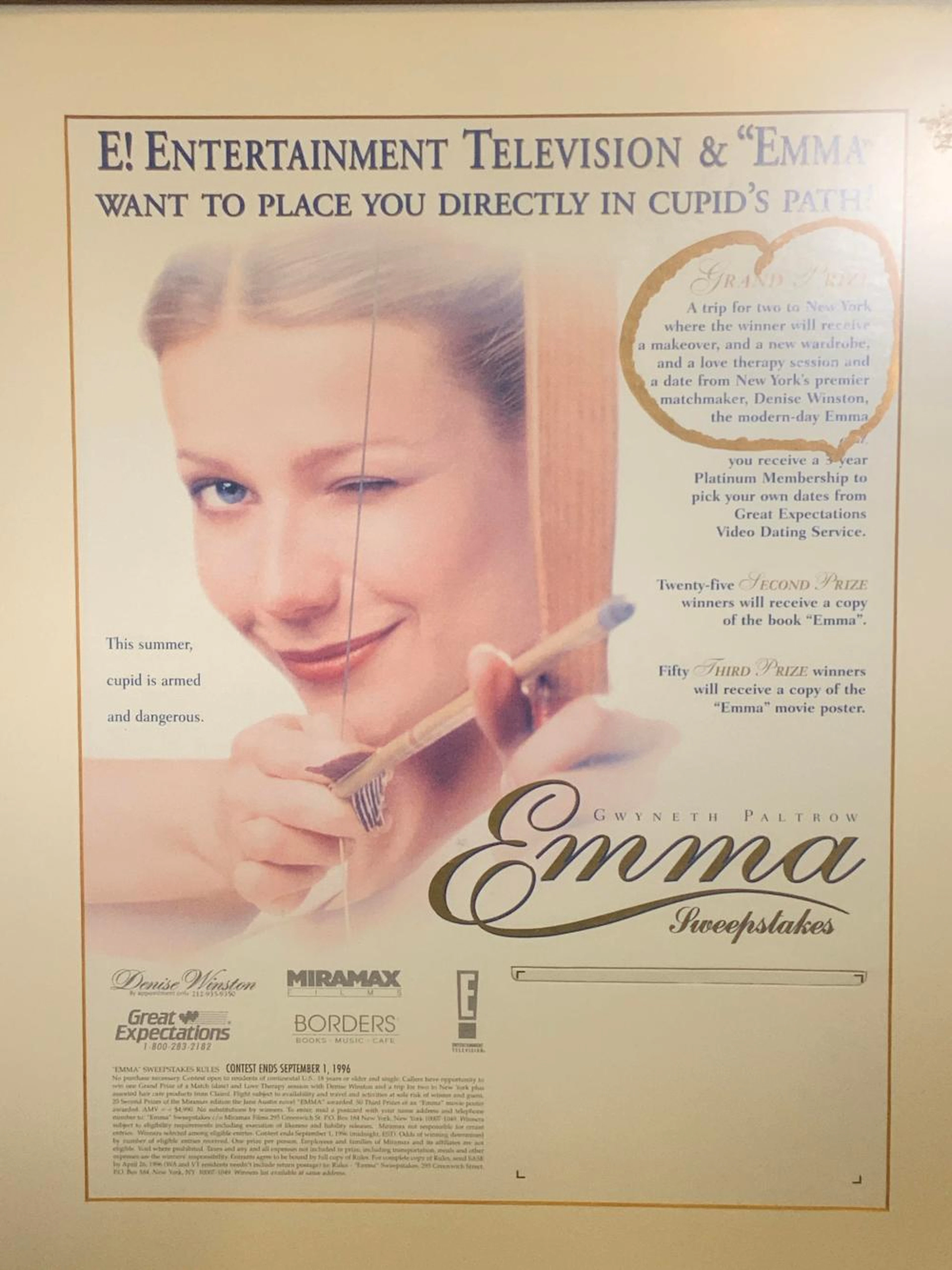 1996 COLLECTIBLES EMMA FILM SWEEPSTAKES FRAMED AD