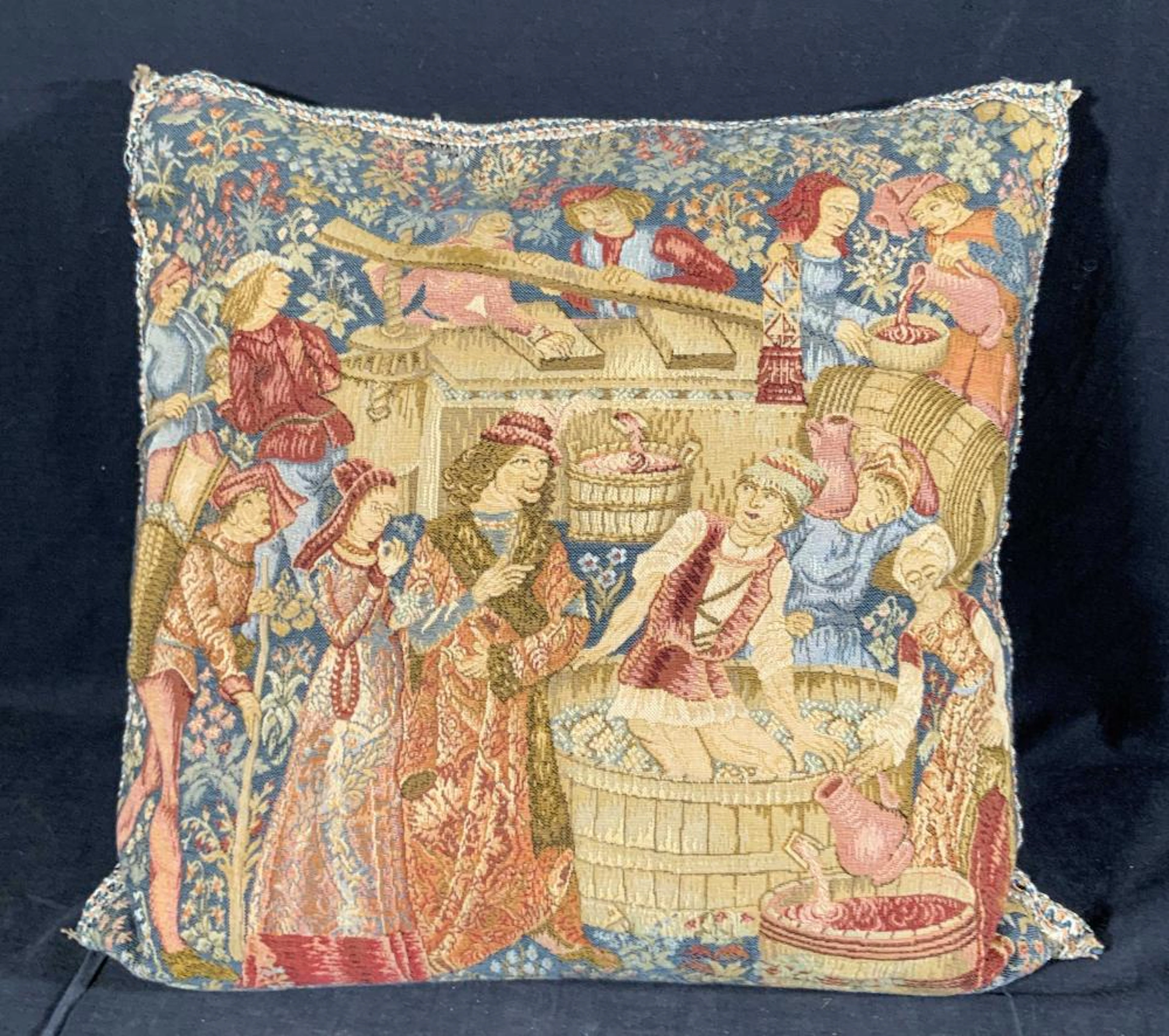 Vintage Tapestry Style Medieval Motif Toss Pillow