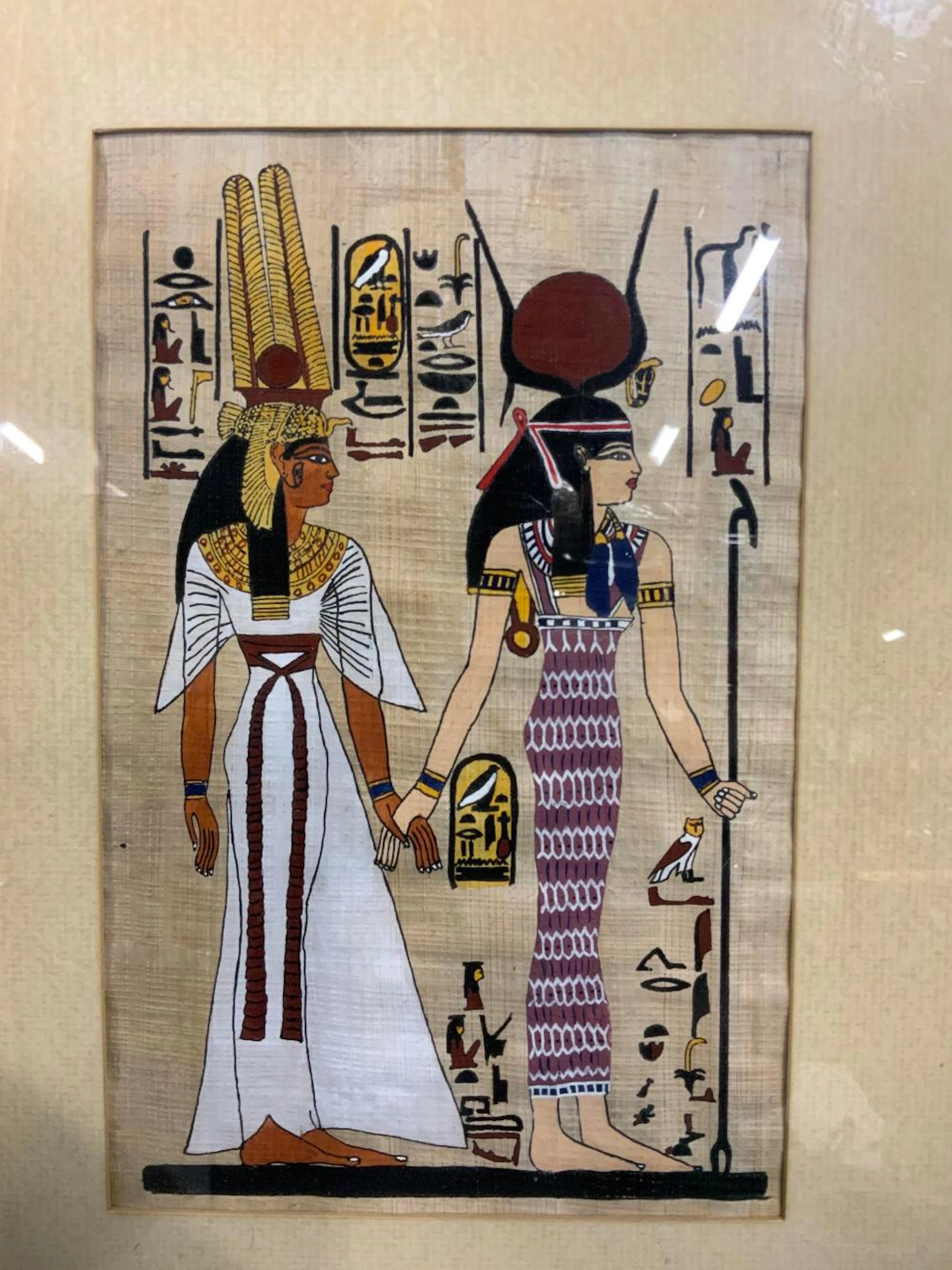 Queen Nefertari Being Led by Isis Papyrus Painting