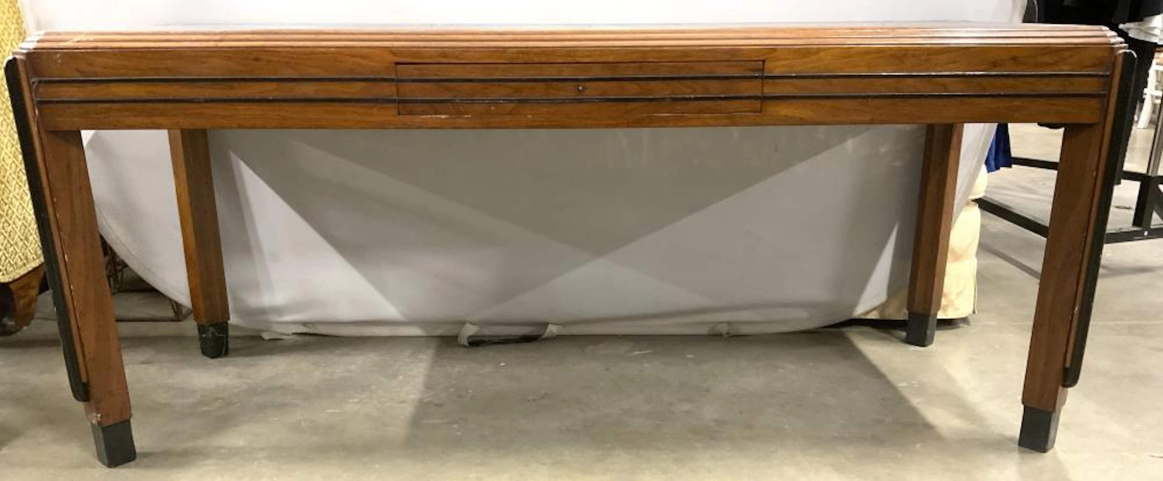 Vintage Art Deco Carved Wooden Desk W Black Top