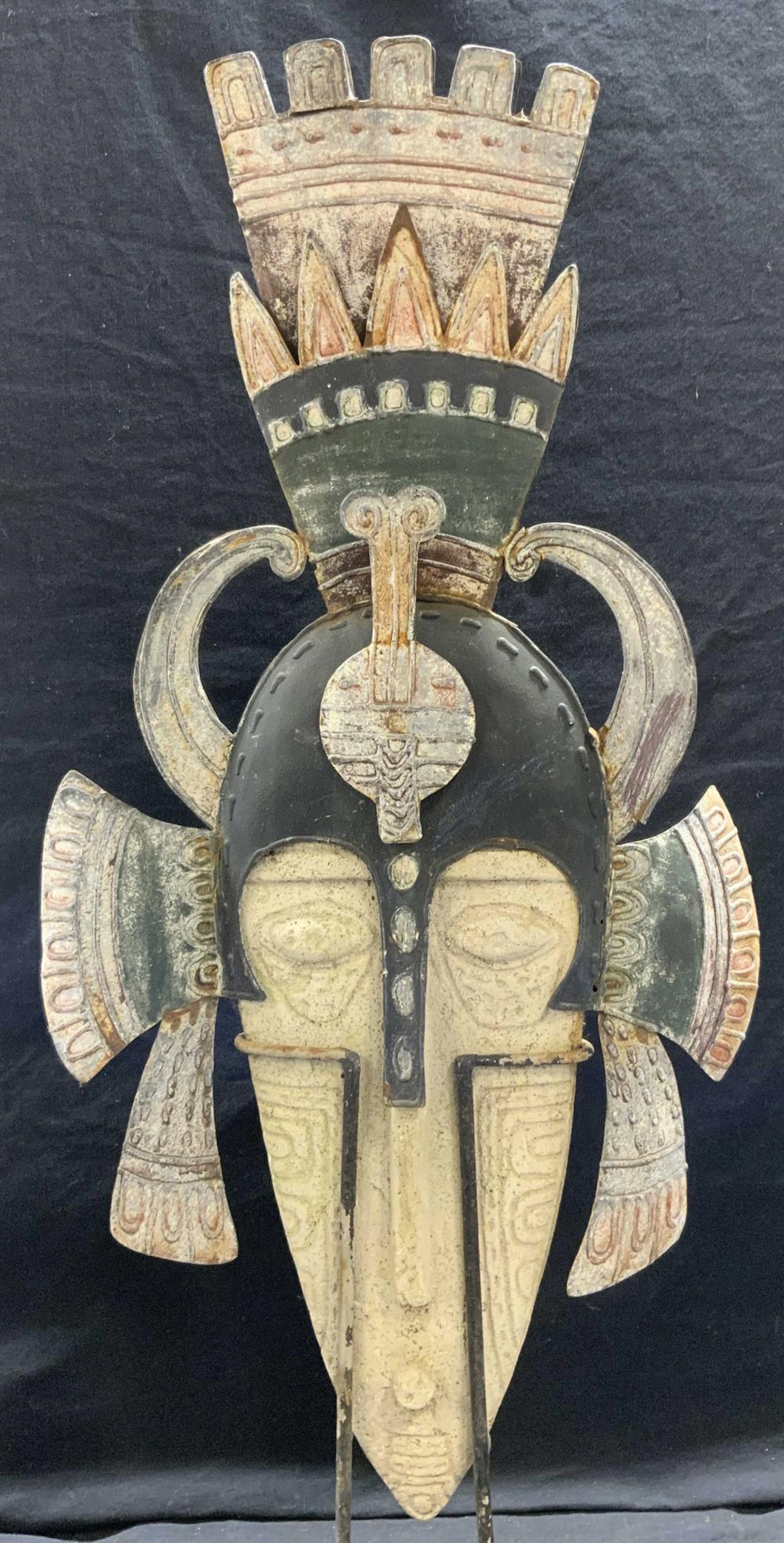 African Tribal Face Metal Sculpture