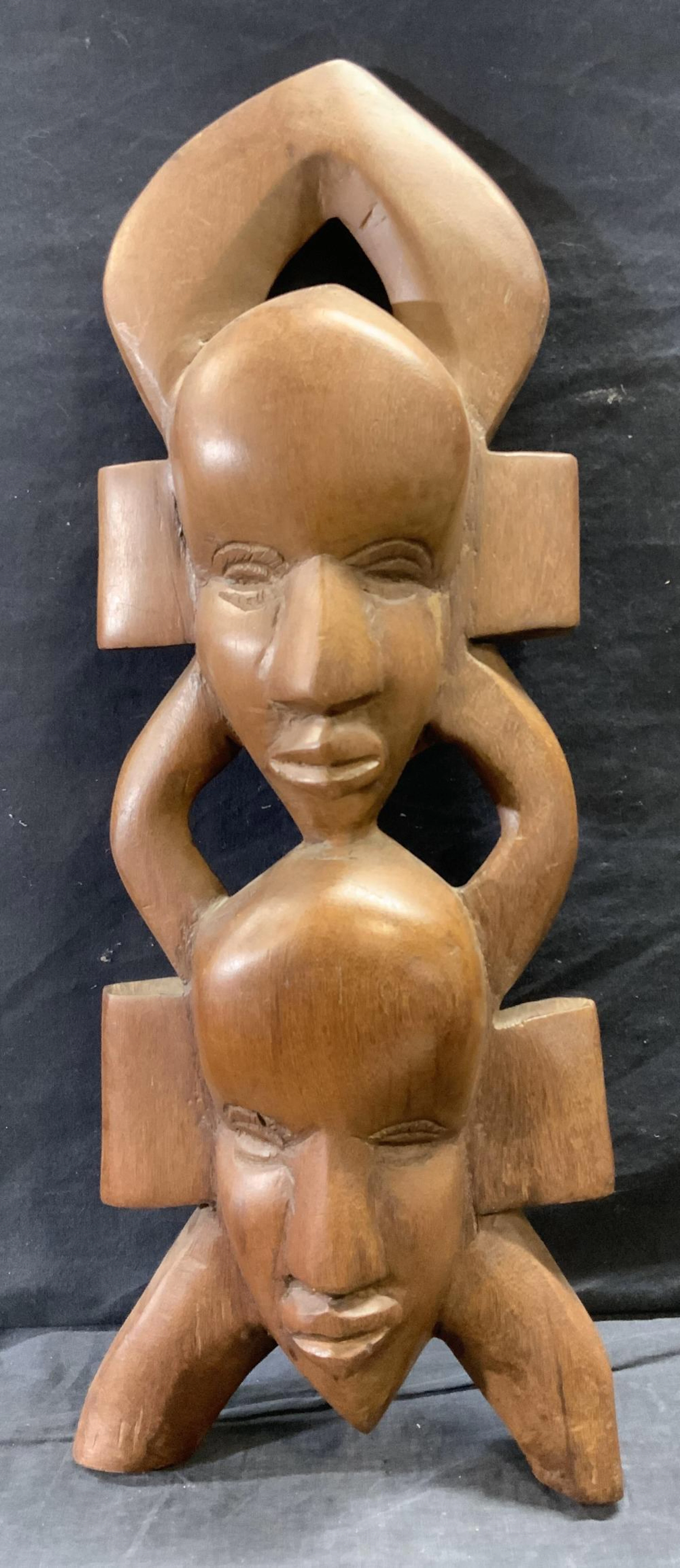 Wooden Tribal African Wall Sculpture of Two heads