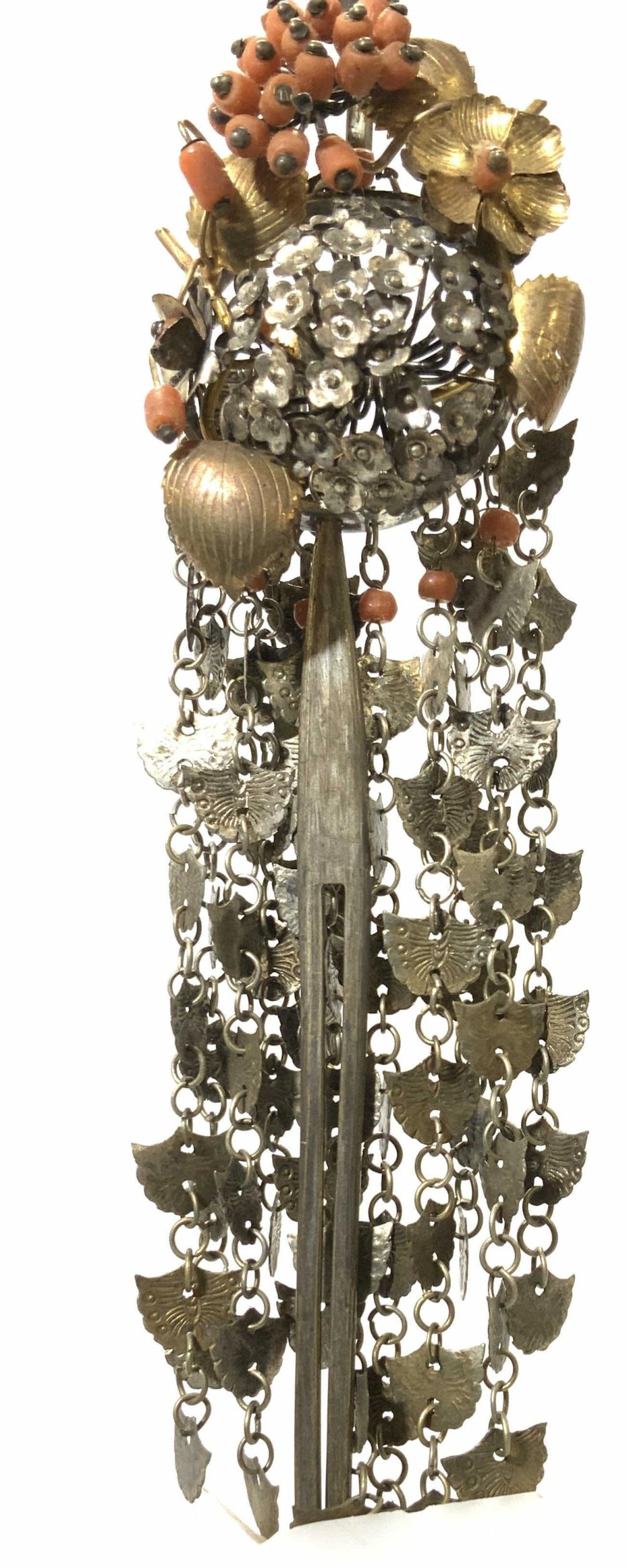 Vintage Kanzashi Style Metal Double Prong Hairpi