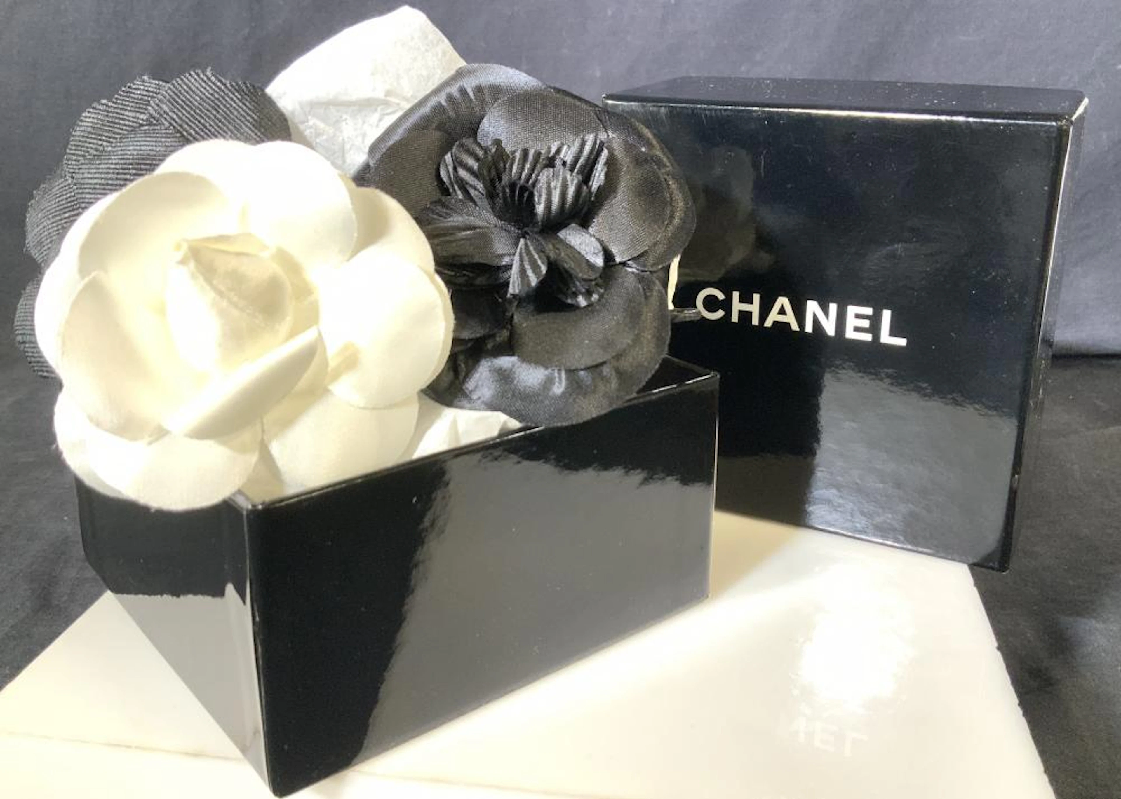 CHANEL Signed Fabric Rose Brooch, Accessories, Box
