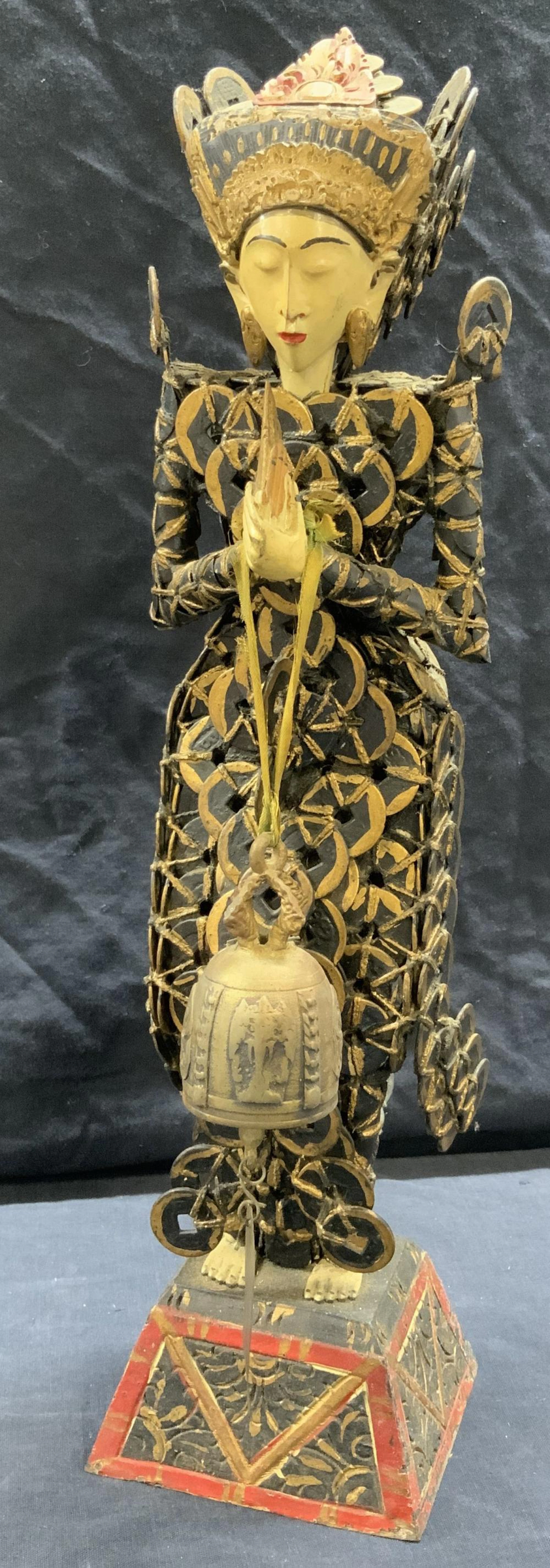 Vintage Singapore Wood Doll with Bell
