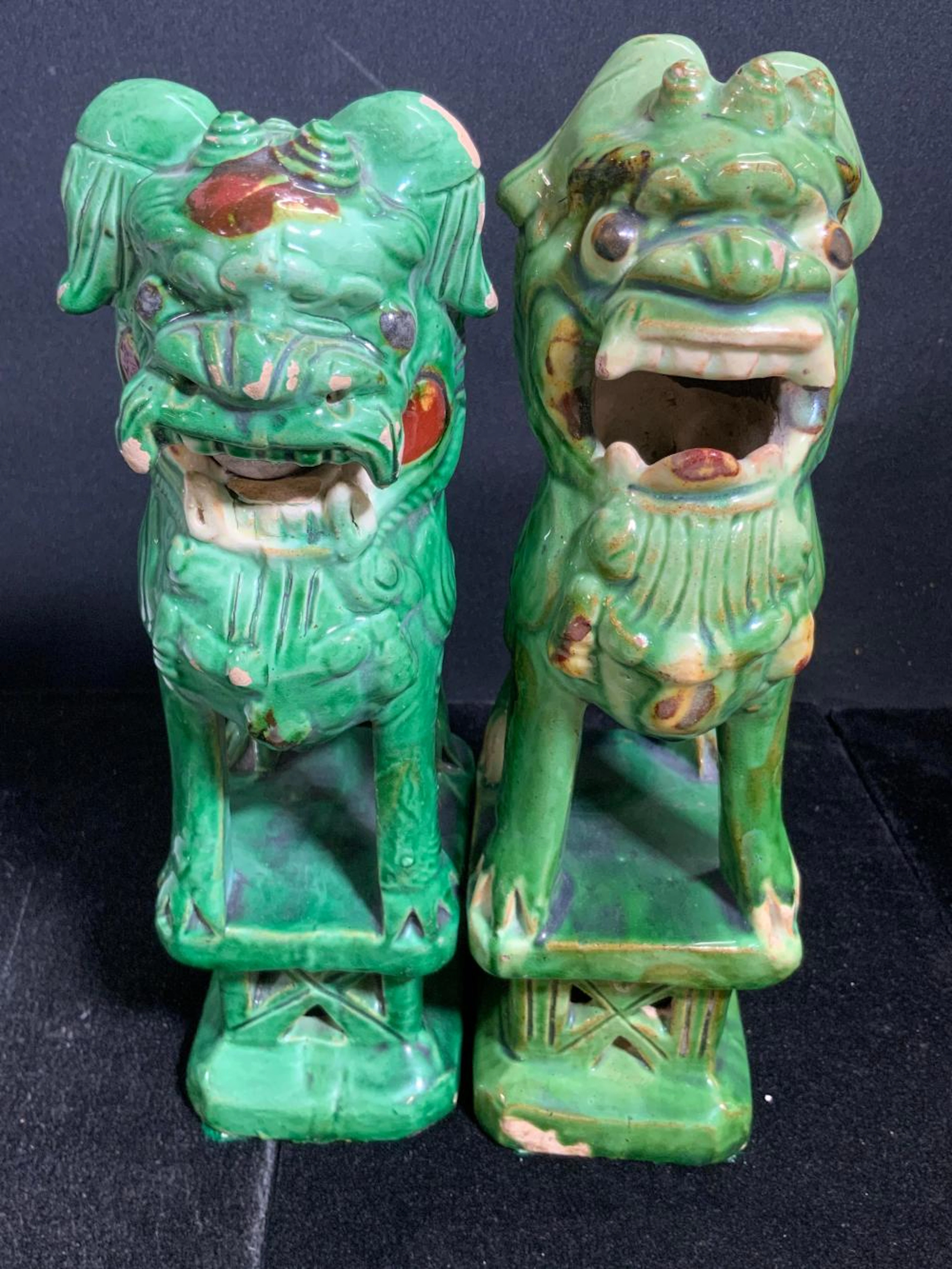 ear Pr Vntg Handmade Ceramic Fu Dog Figurals