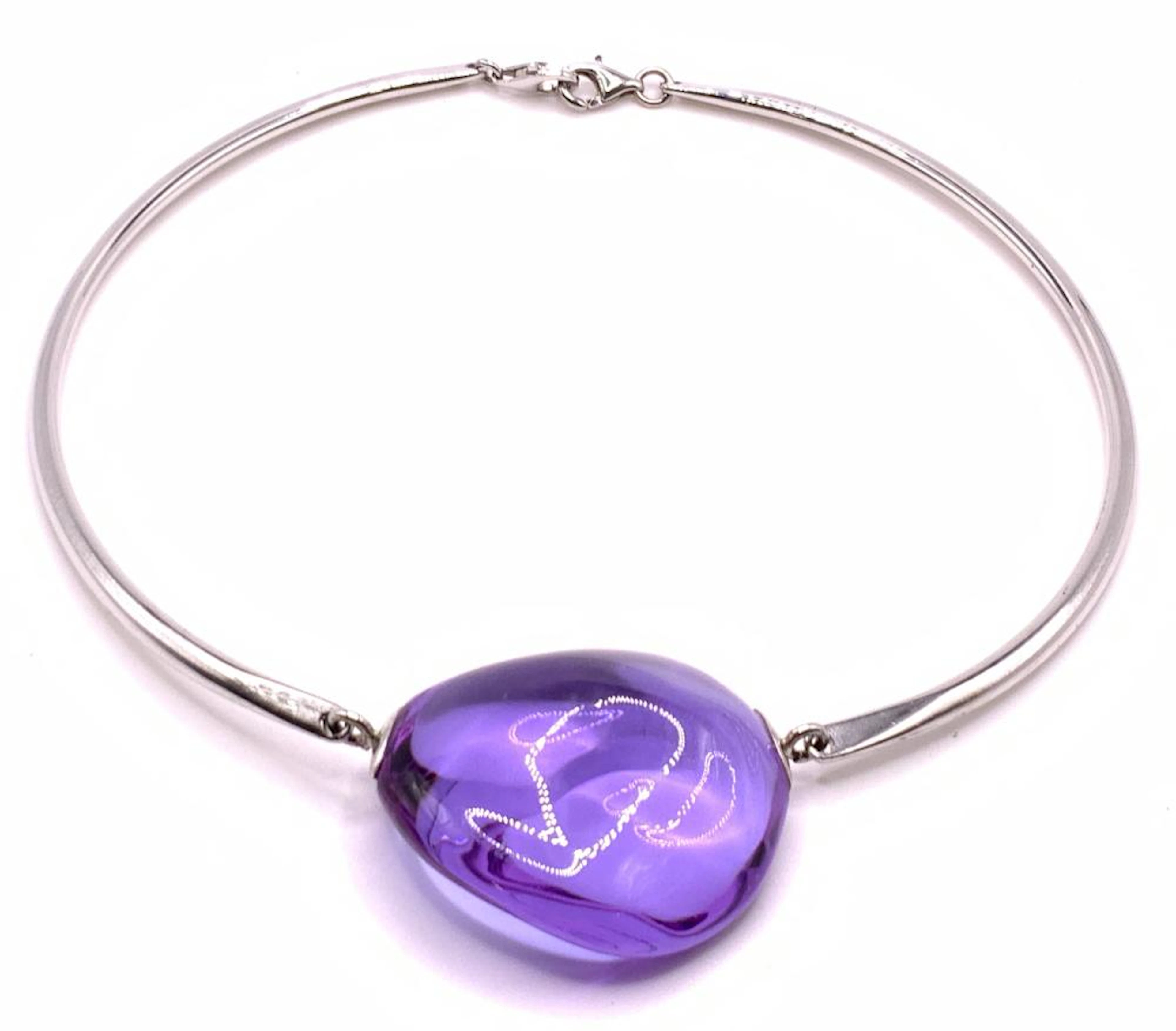 BACCARAT Purple Crystal Pendant Sterling Necklace