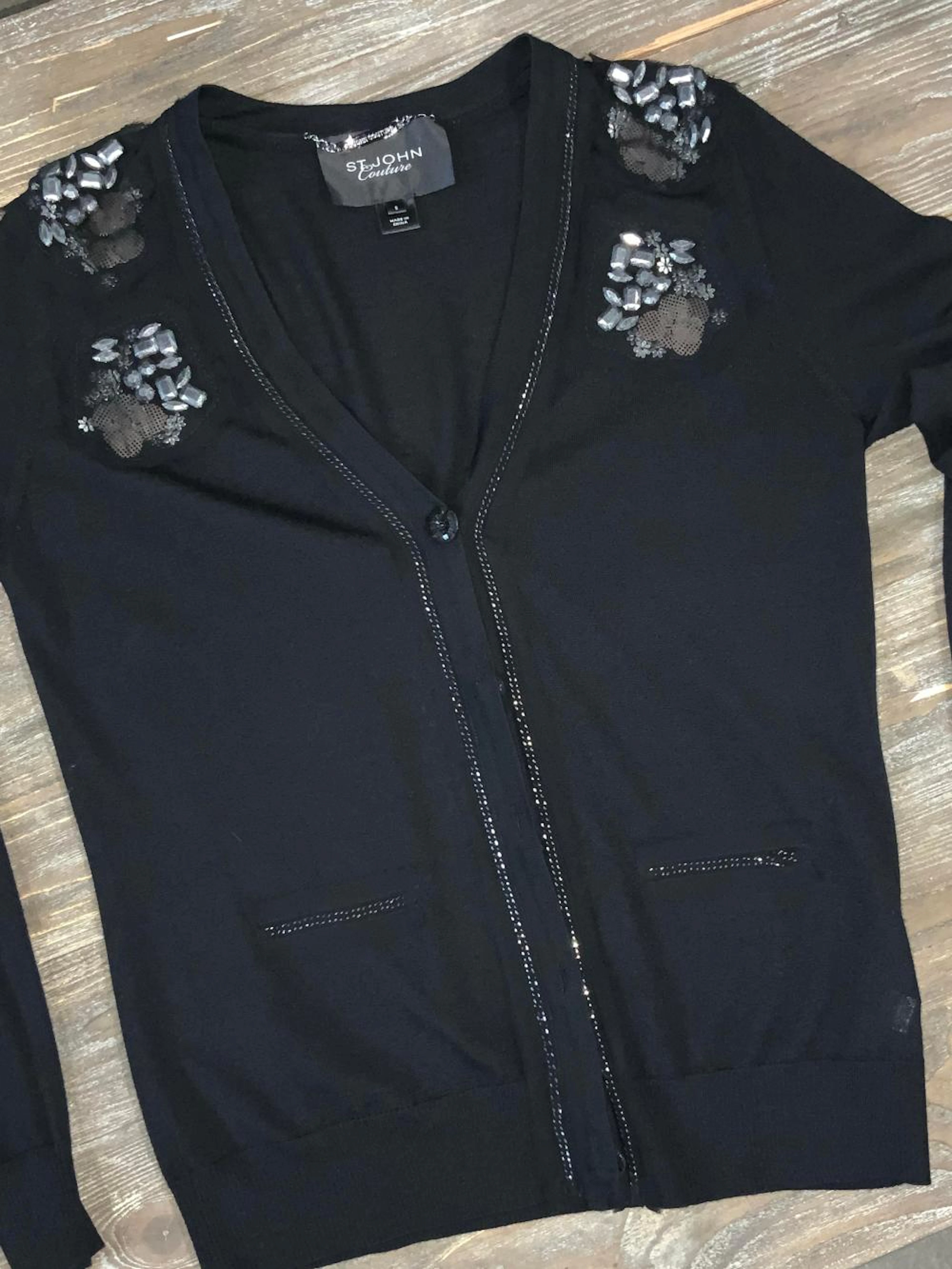 St JOHN COUTURE WOOL/ SILK Black CARDIGA