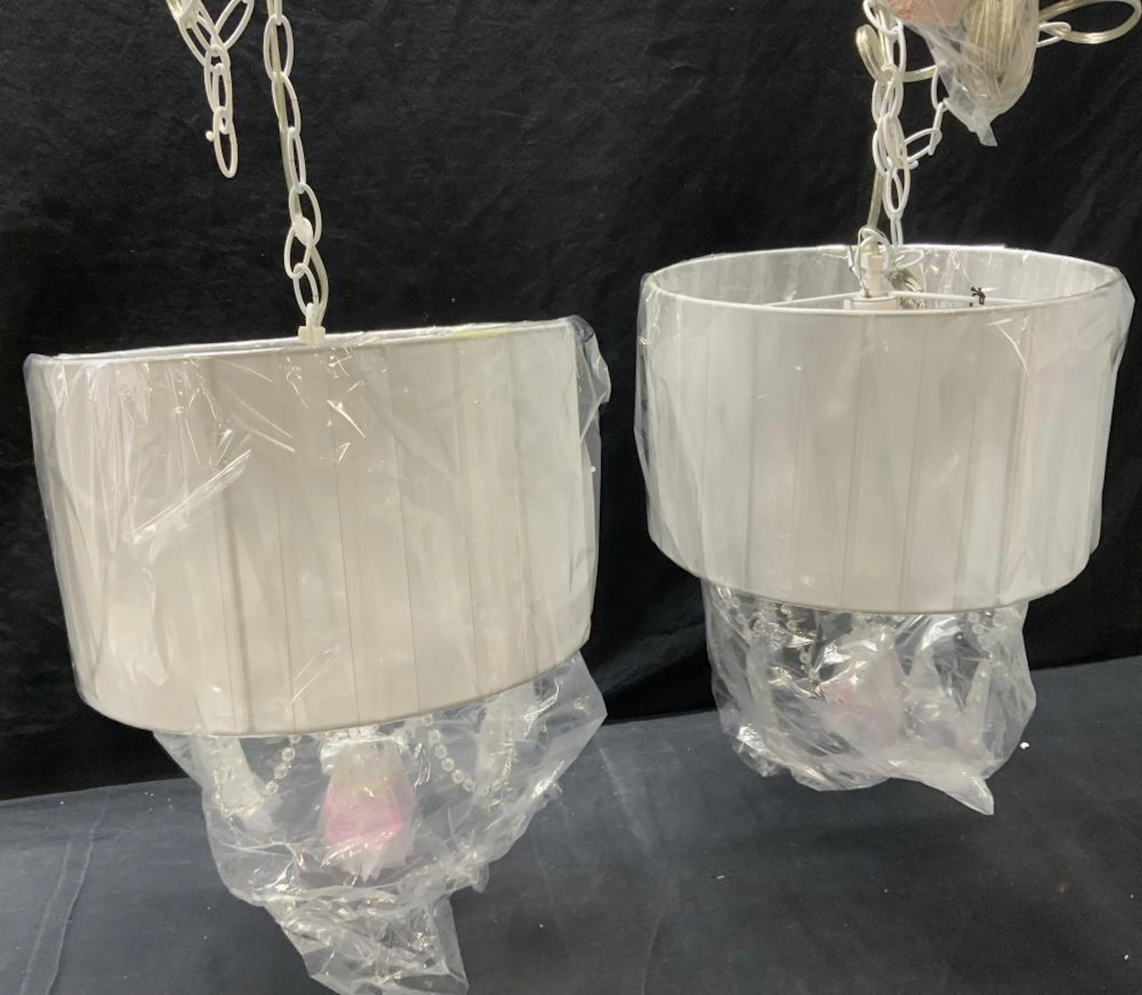 Pink & Clear Beaded Chandeliers W Shades