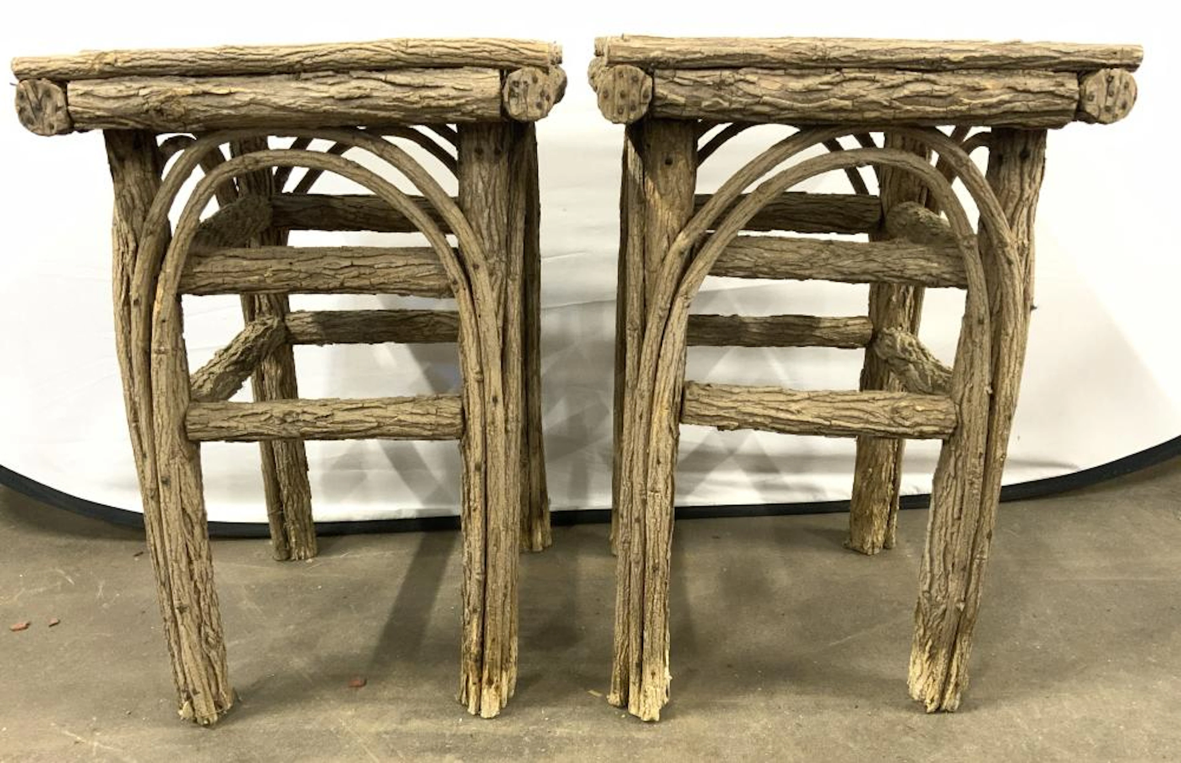 Pair Adirondack Style Branch Side Tables