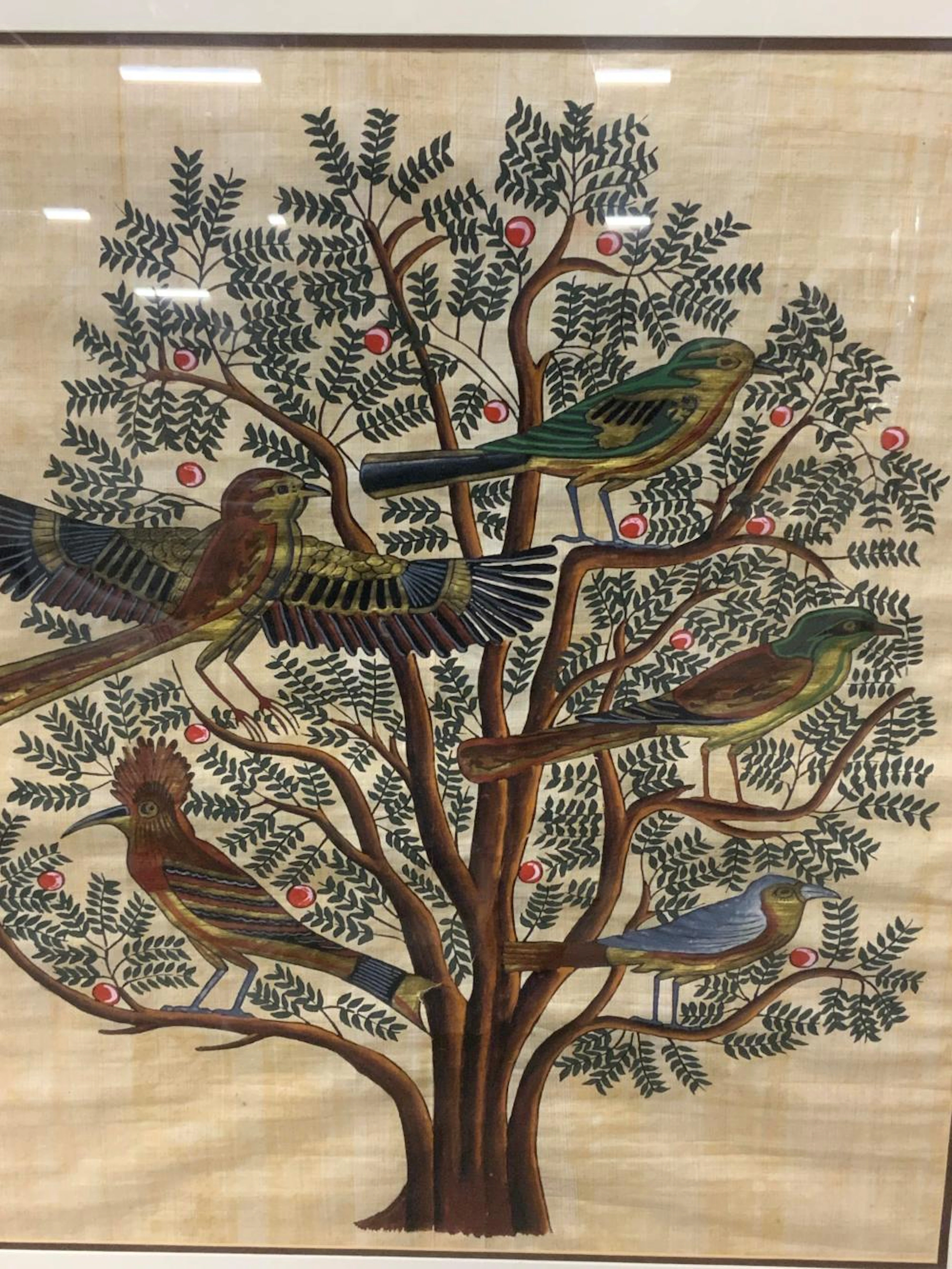 Framed Birds on Trees Acrylic on Papyrus