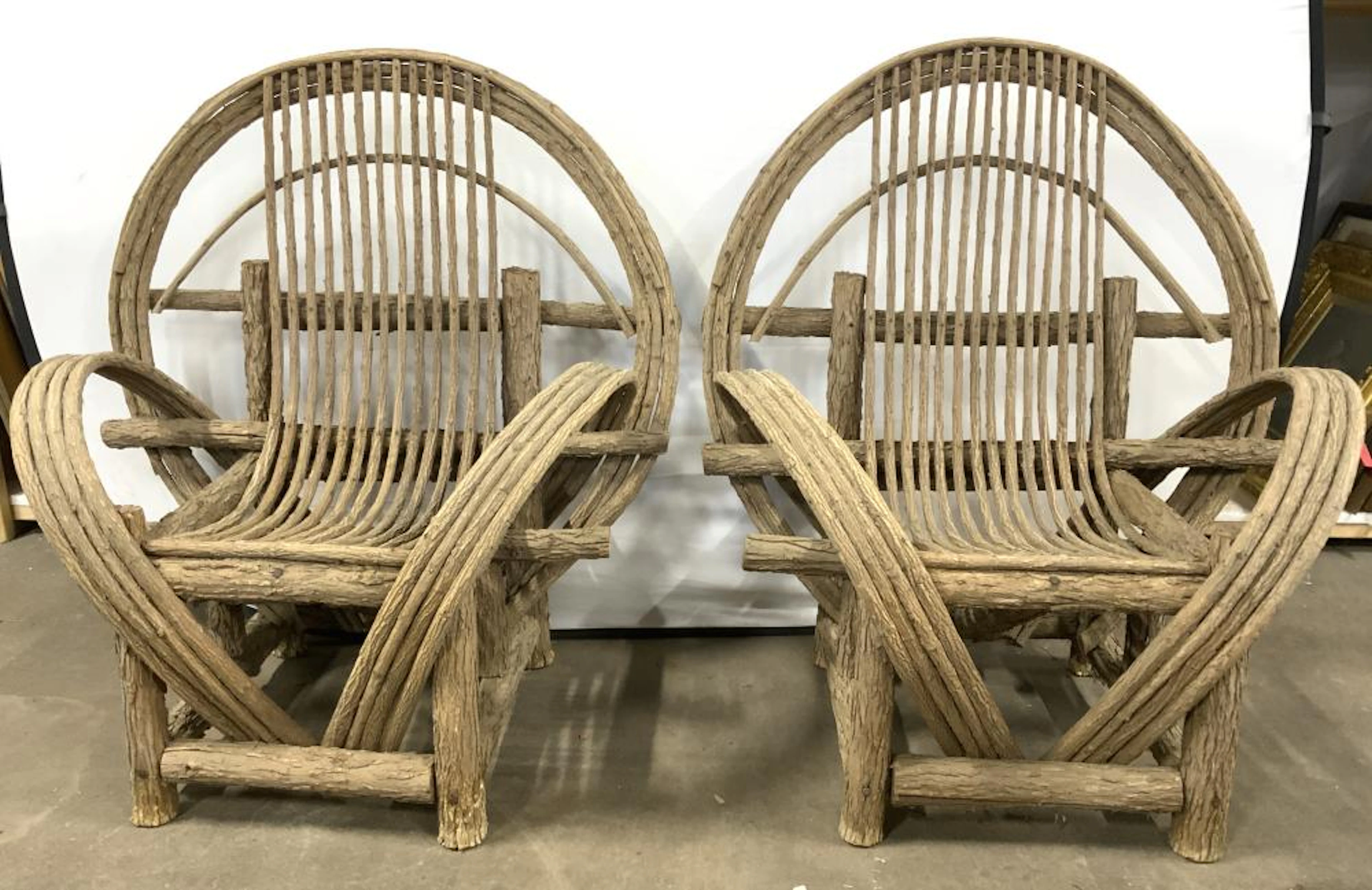 Pair Adirondack Style Arch Back Armchairs