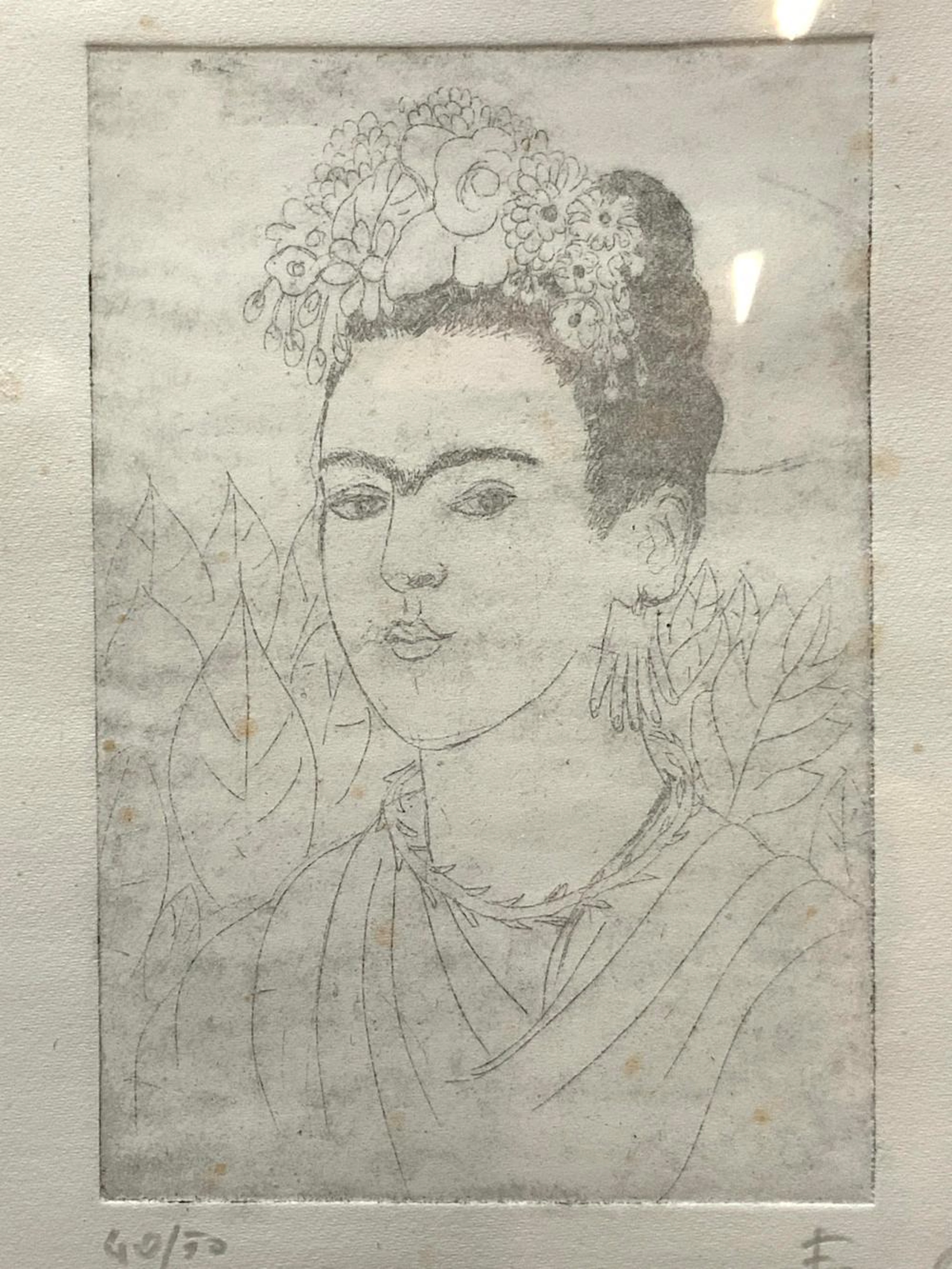 ATTR FRIDA KAHLO Signed Self Portrait Lithograph