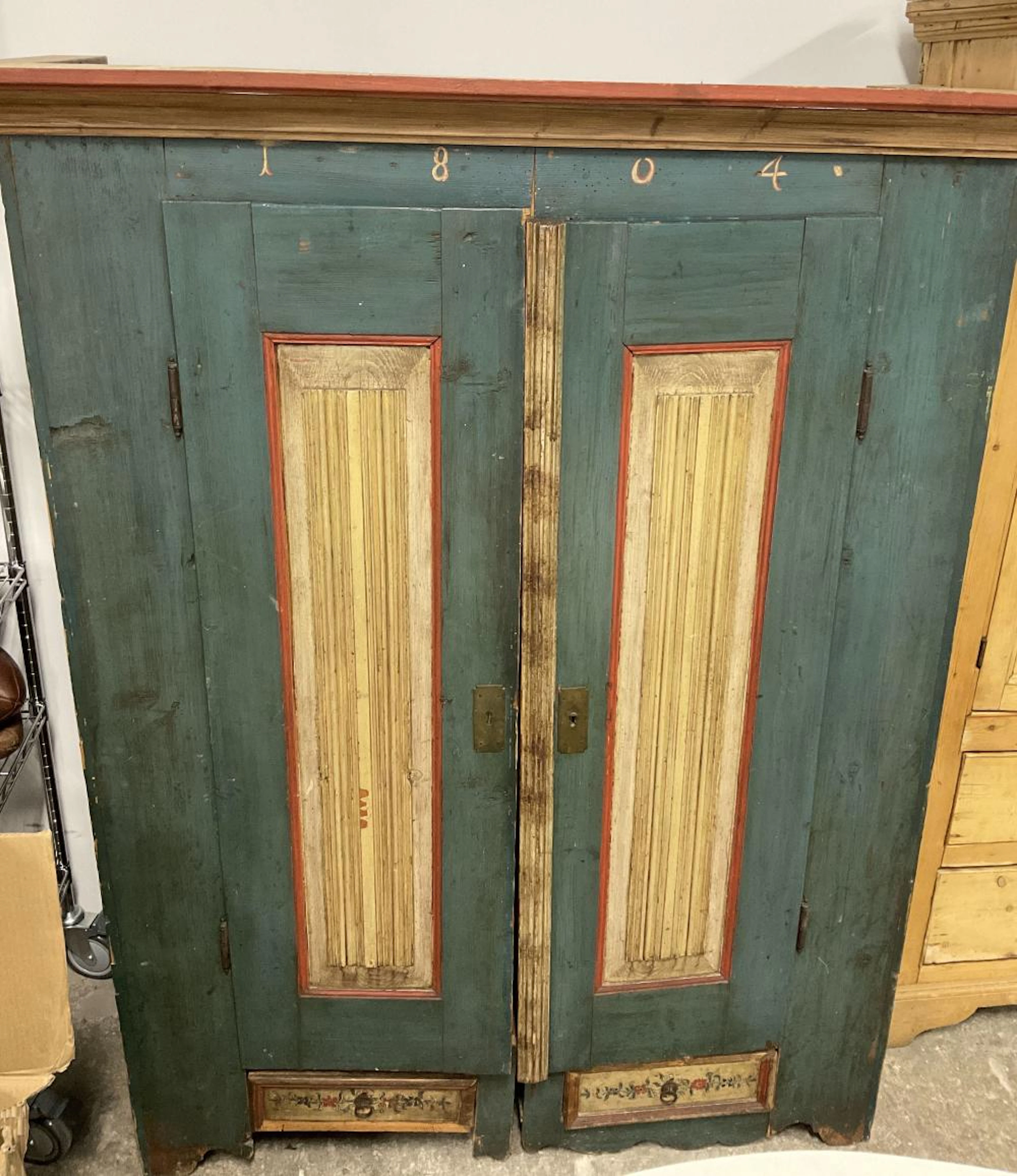 XL Antique Americana Hand Painted Cupboard