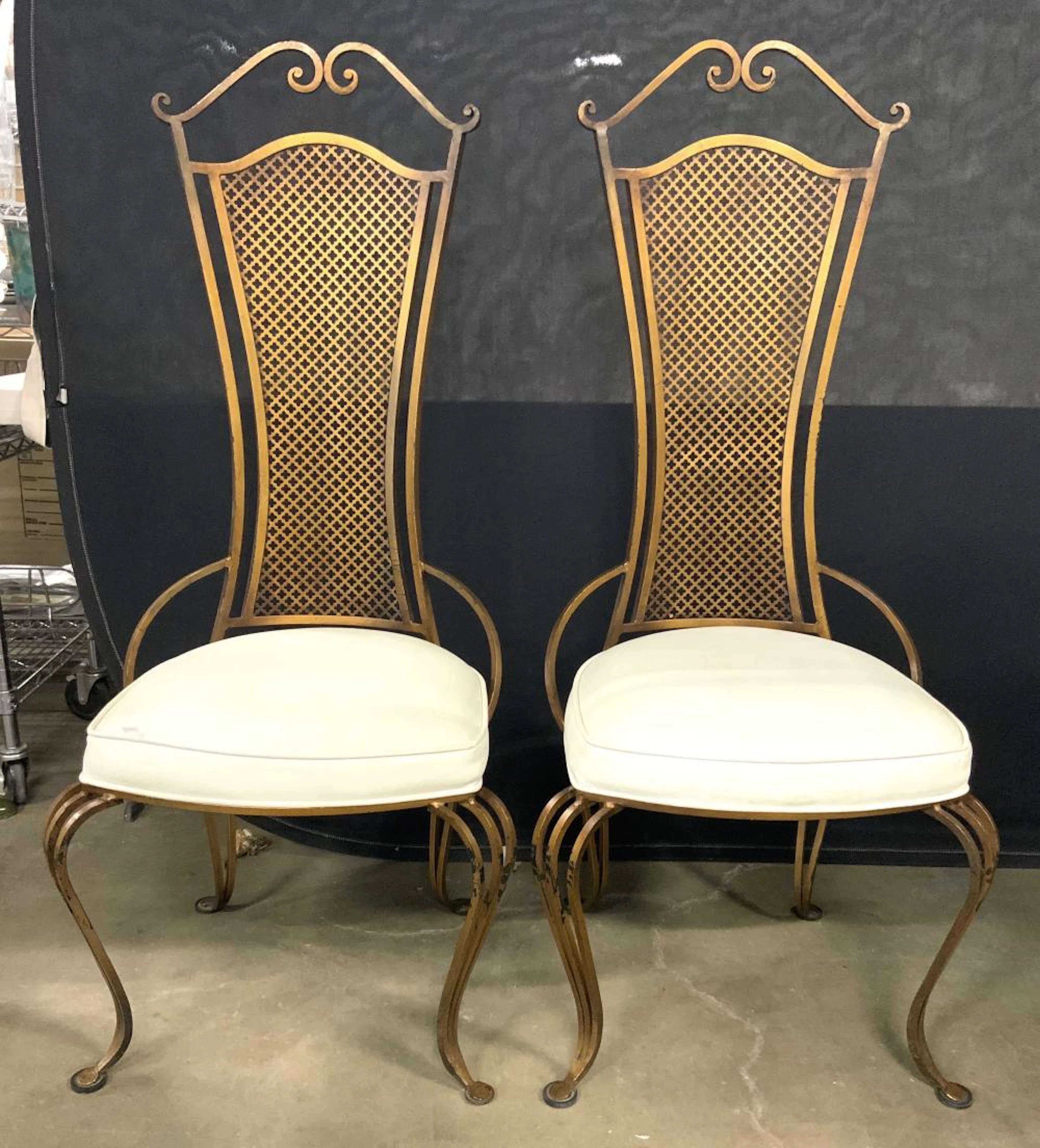 Pair High Back Metal Art Nouveau Chairs