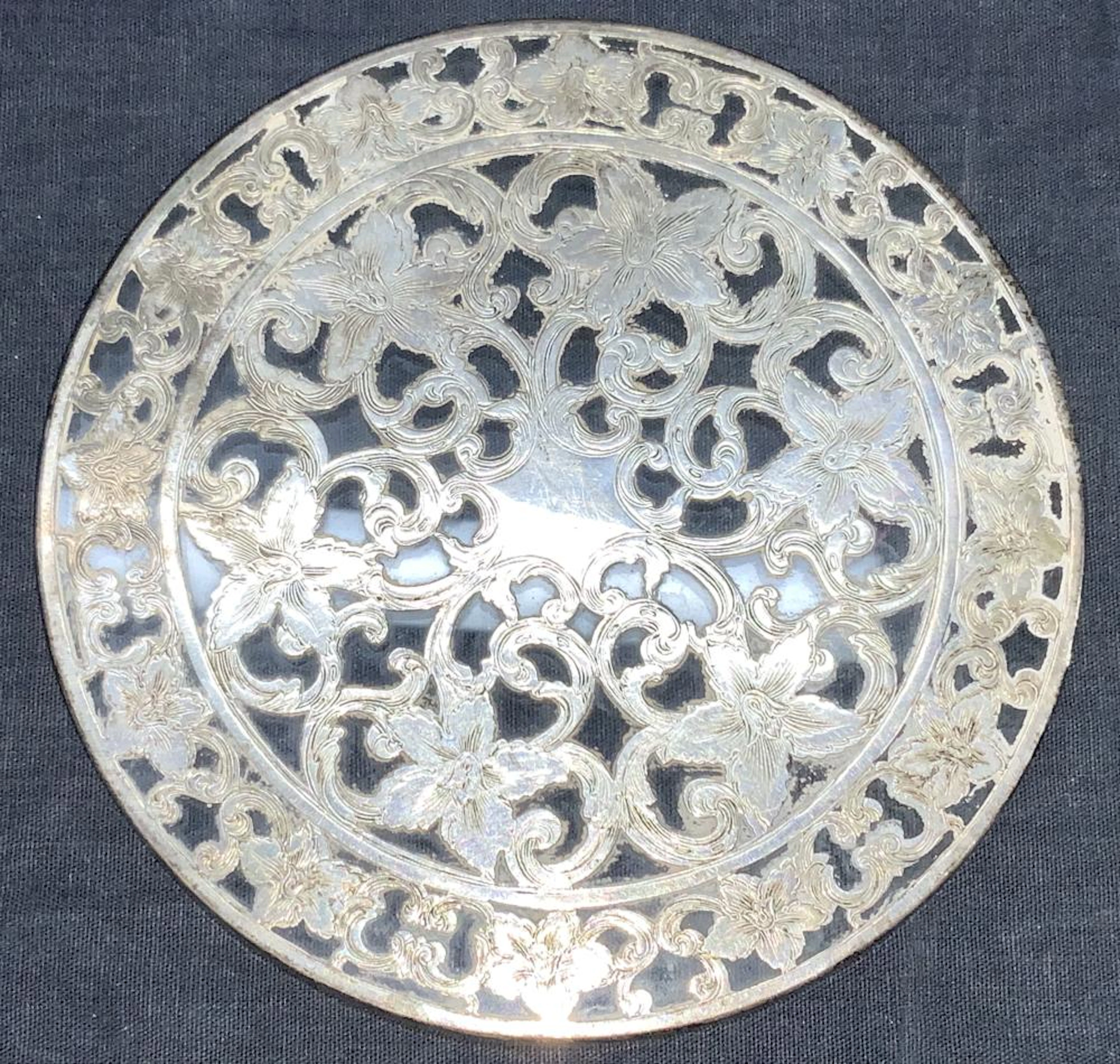 WEBSTER Sterling Vintage Etched Trivet