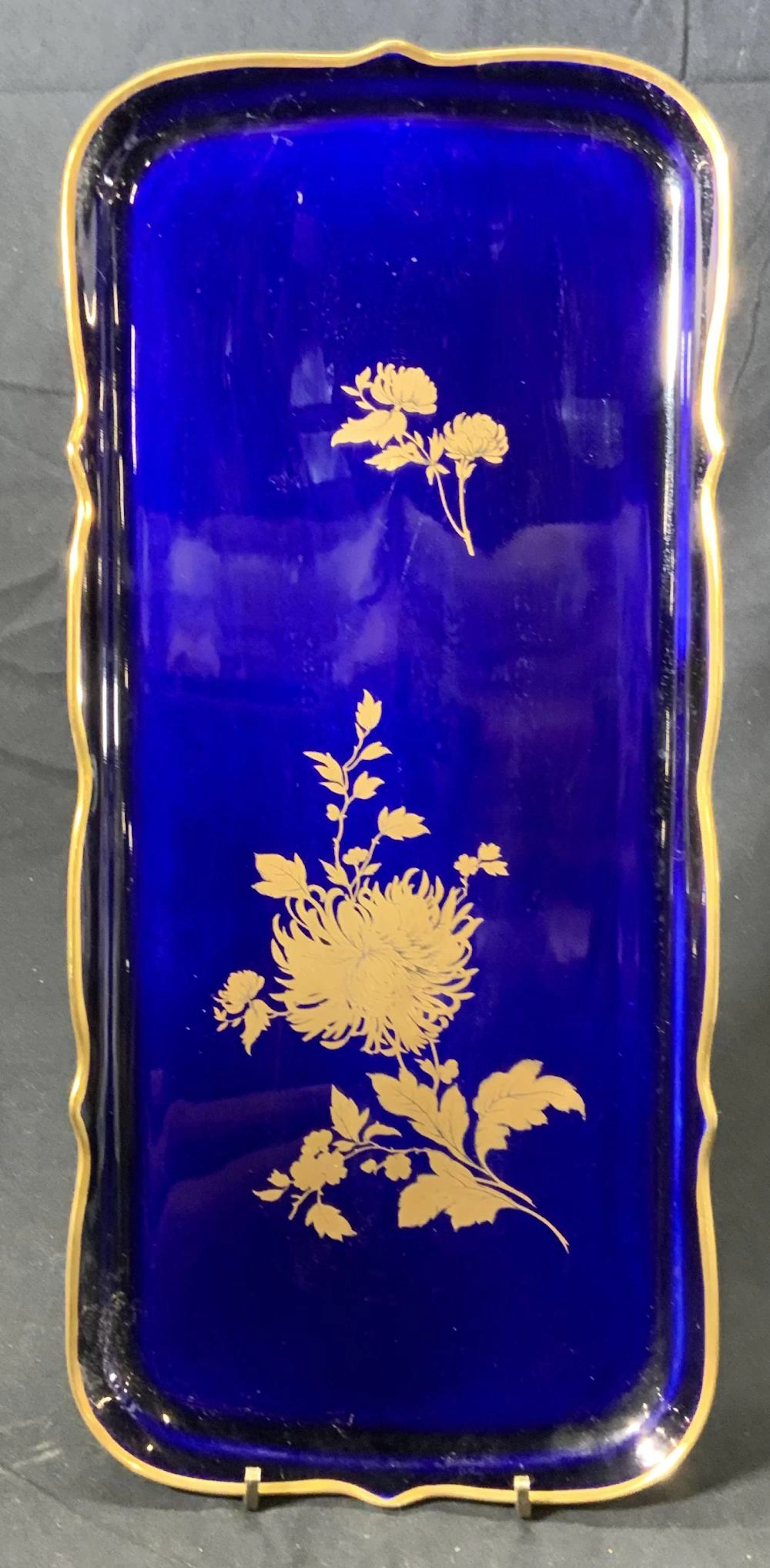 LINDNER Vntg Gilt Cobalt Blue Porc Tray Germany
