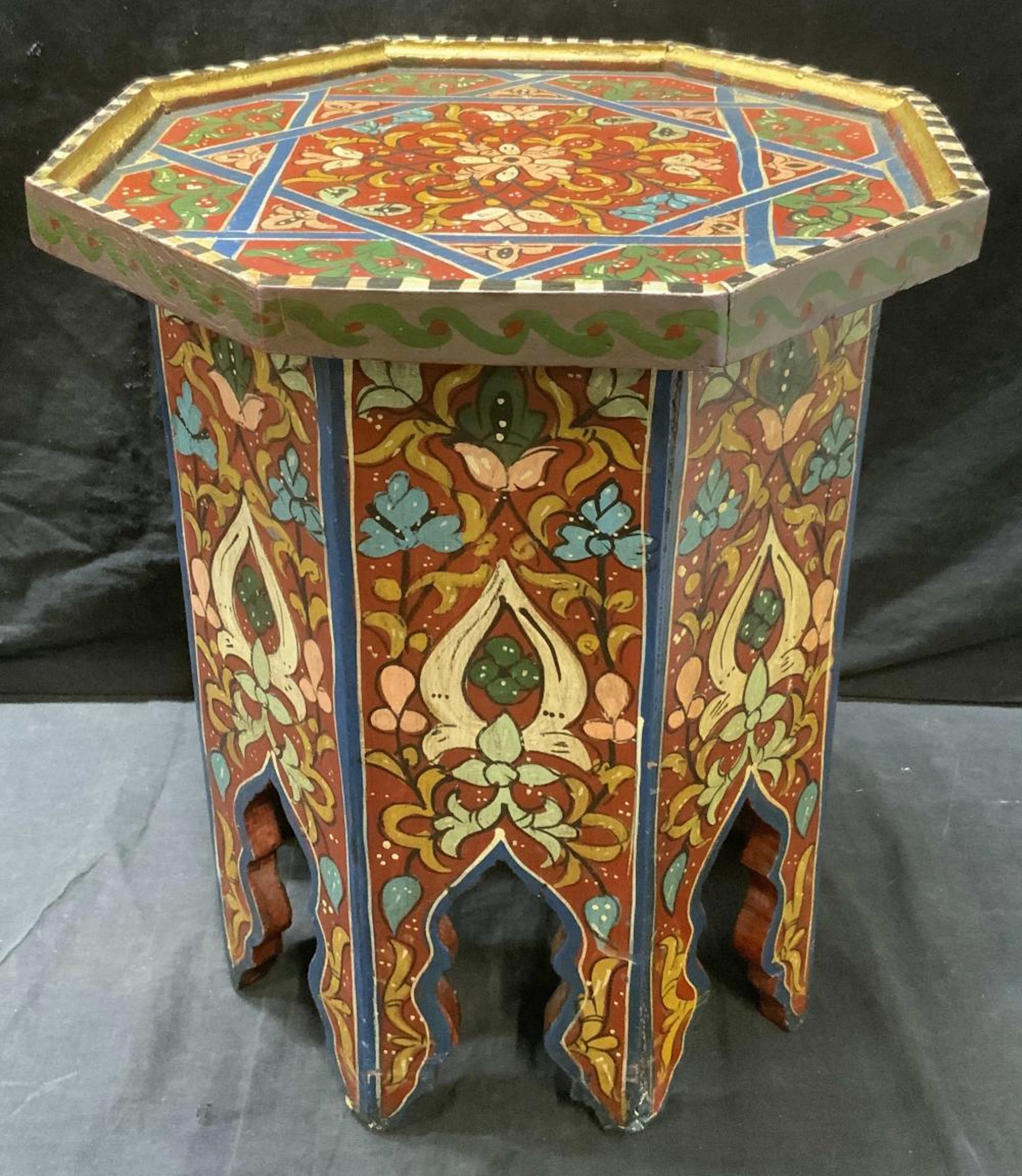 Hand Painted Moroccan Style Wooden Side Table