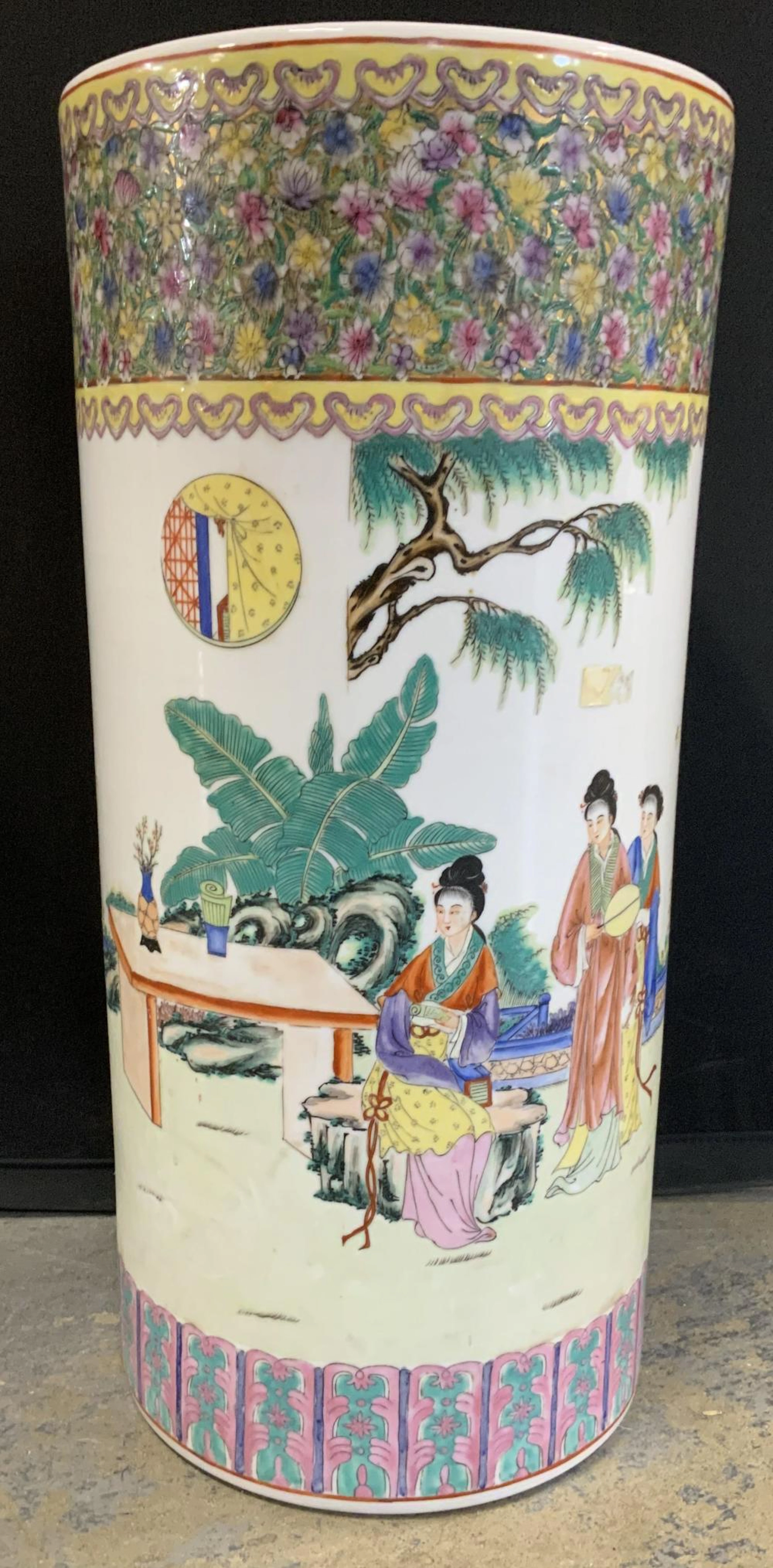 YT Japanese Porcelain Umbrella Stand, HK,18.25 in.