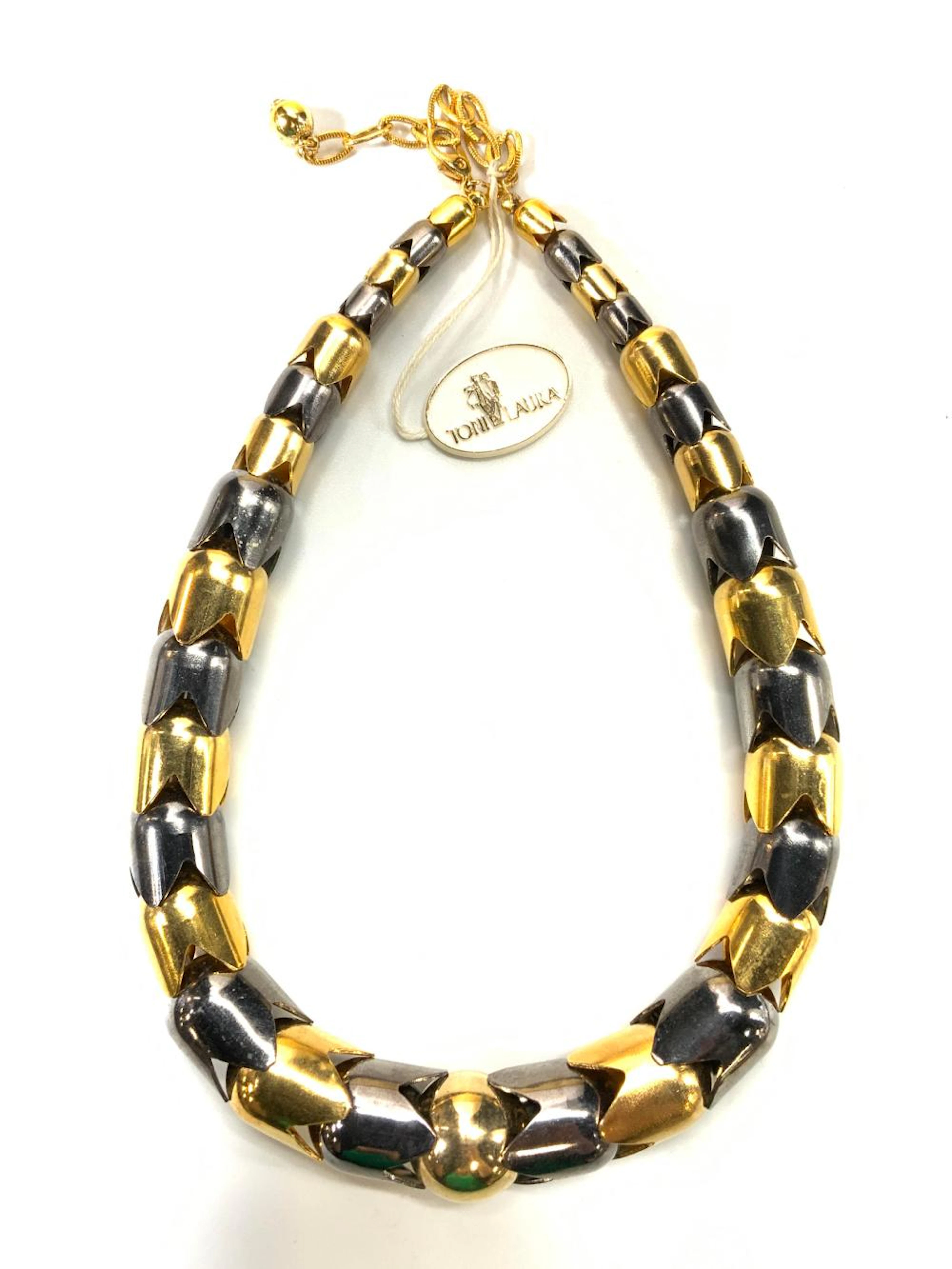 TONI LAURA Vtg Silver & Gold Tone Choker NWT