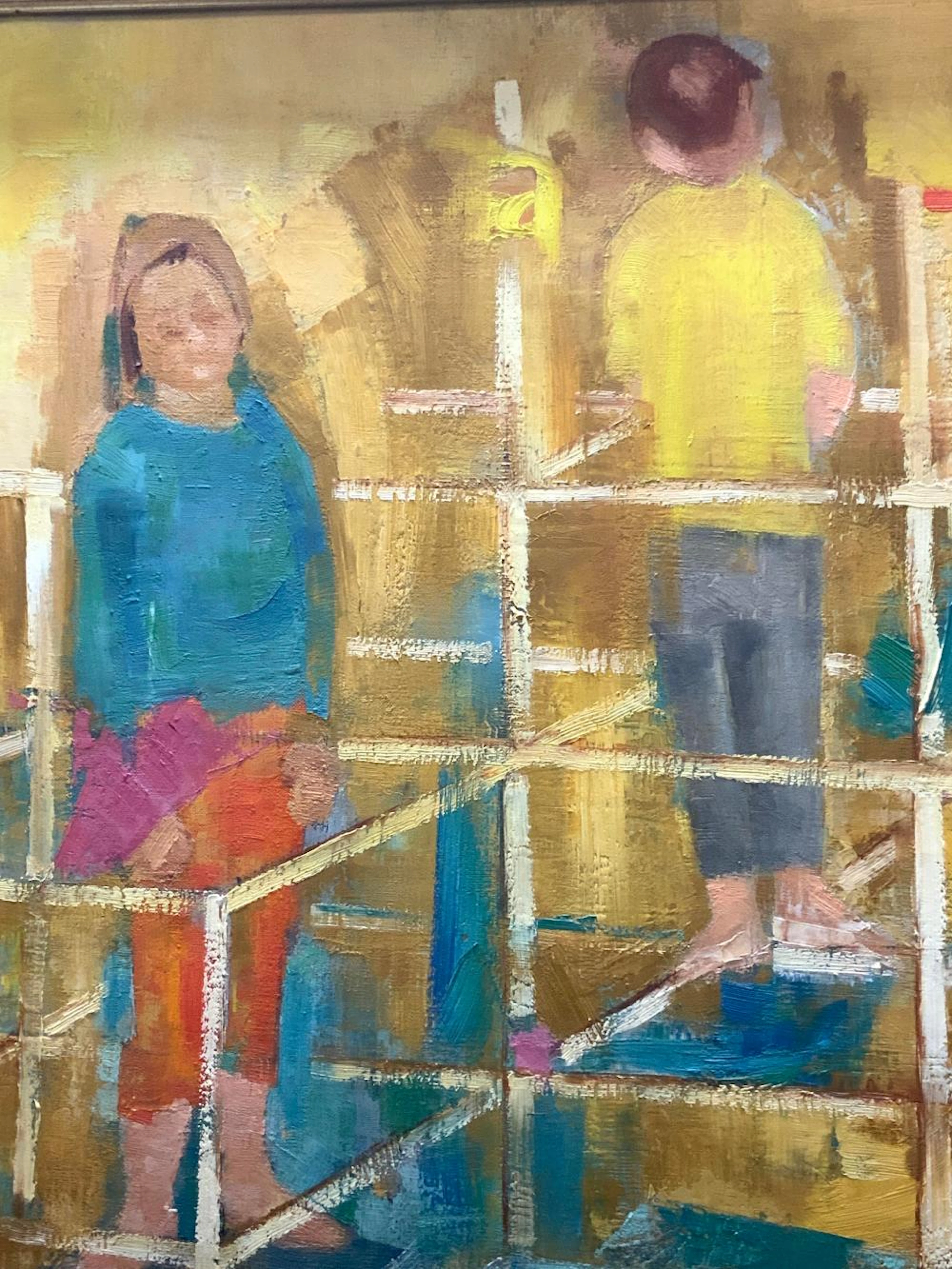 SPAULDING Boy & Girl On Monkey Bars Oil on Canvas