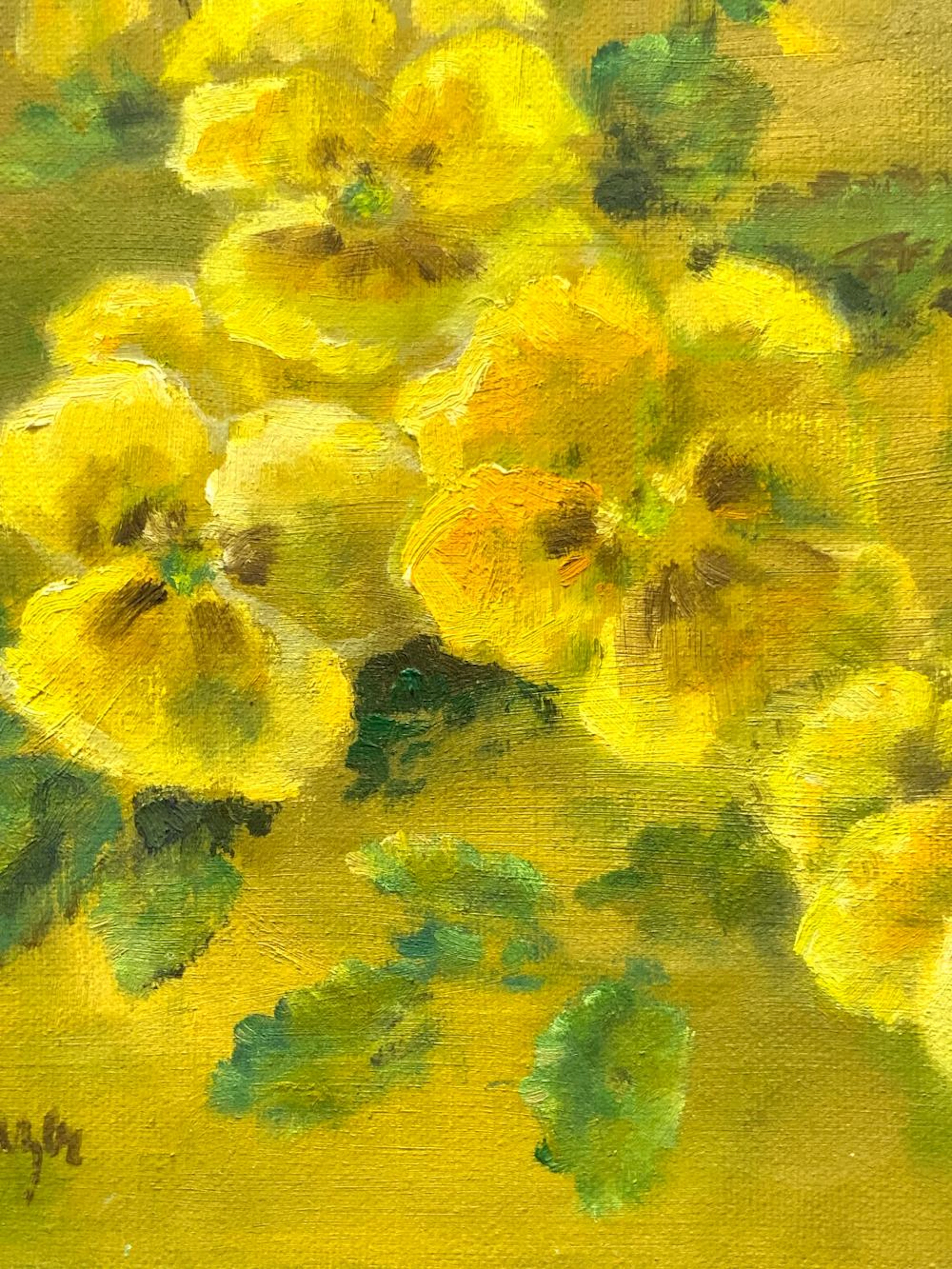 VAN DAZER Golden Pansies Oil On Canvas Painting