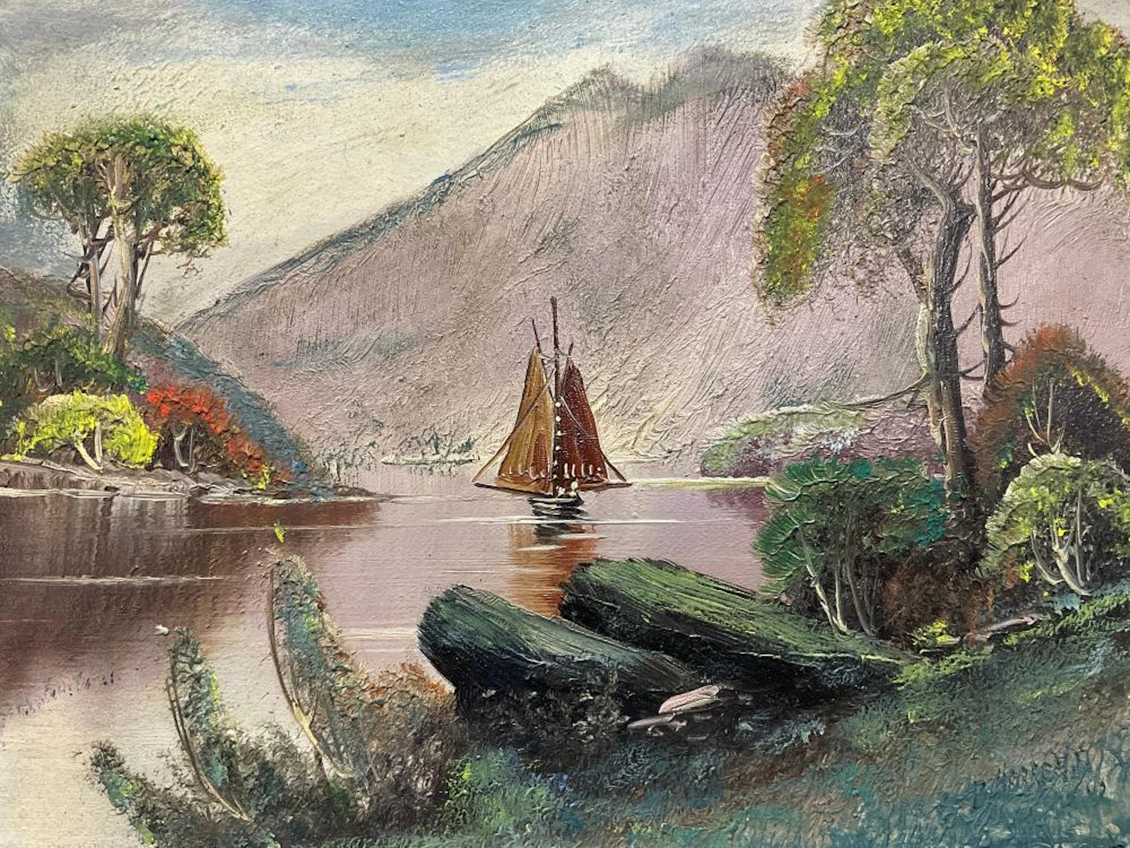 ANTQ Oil On Board Framed Landscape River Scene