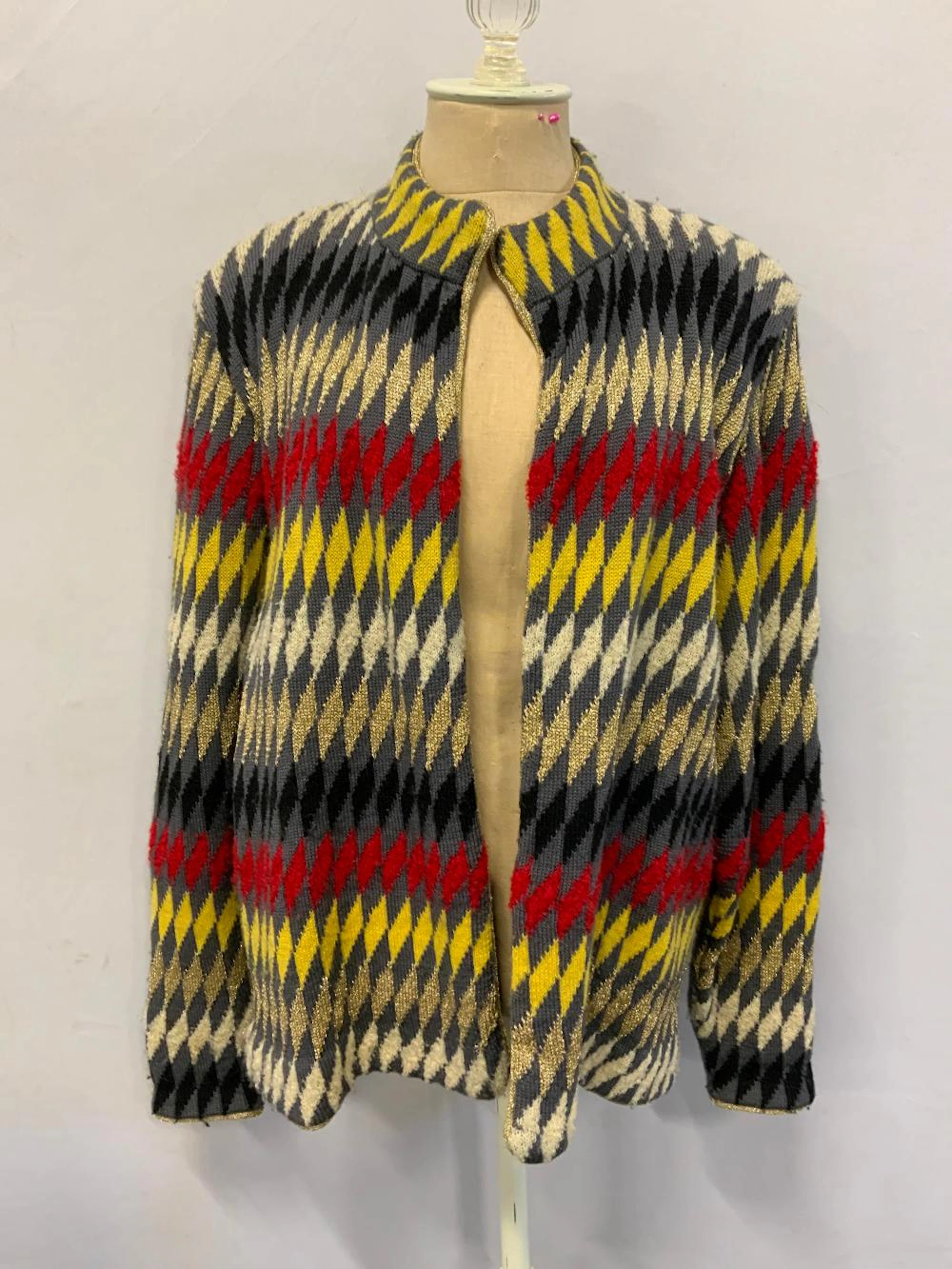 YAMAMOTO KANSAI Vtg Harlequin Wool Cardiga