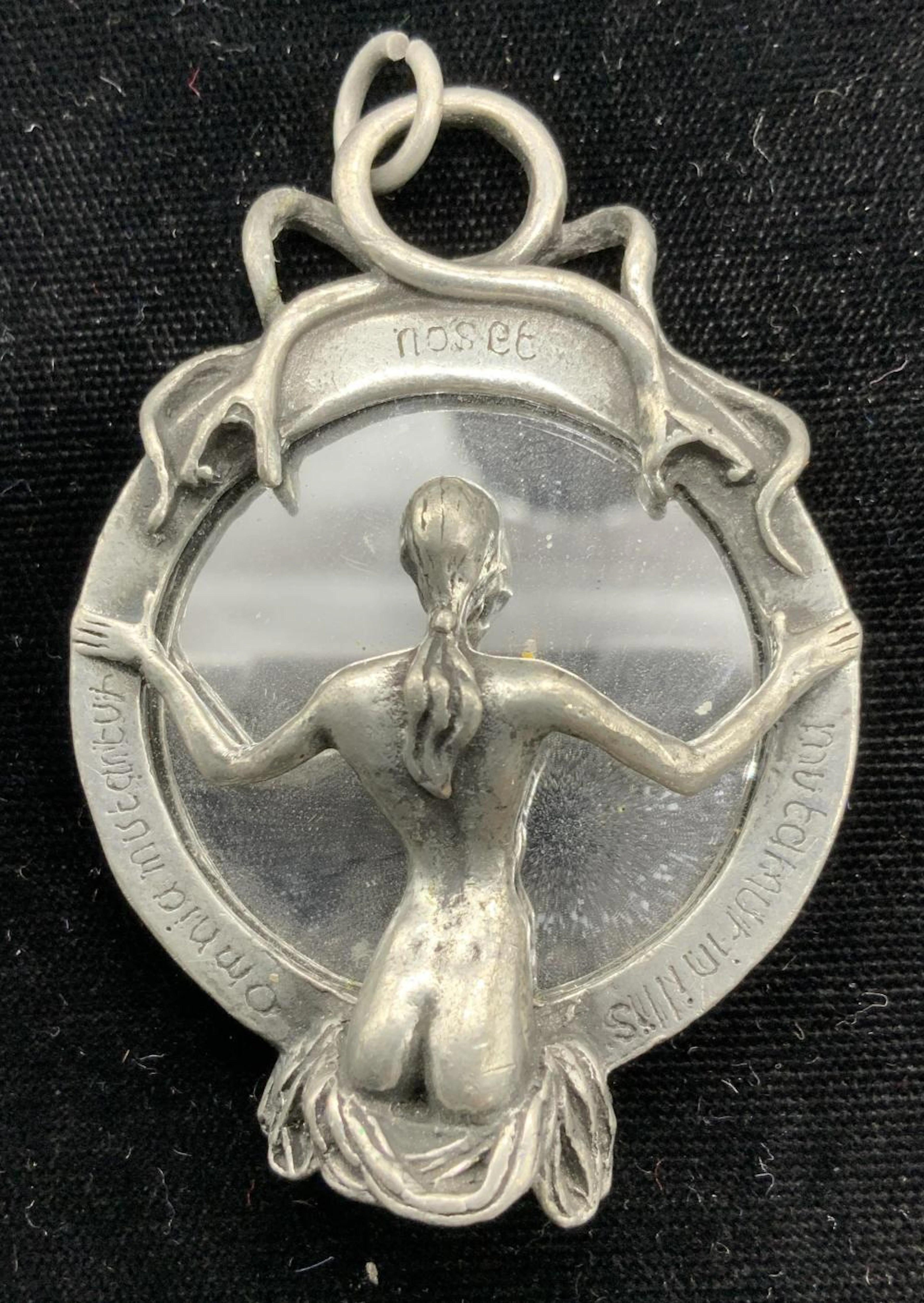 Art Nouveau /Goth Pewter Mirror Pendant, England