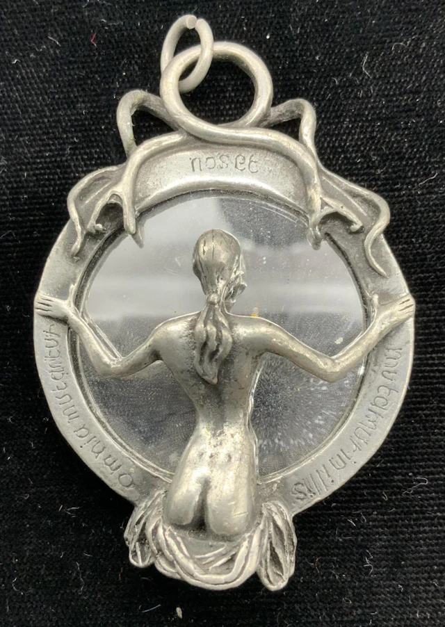 Art Nouveau /Goth Pewter Mirror Pendant, England