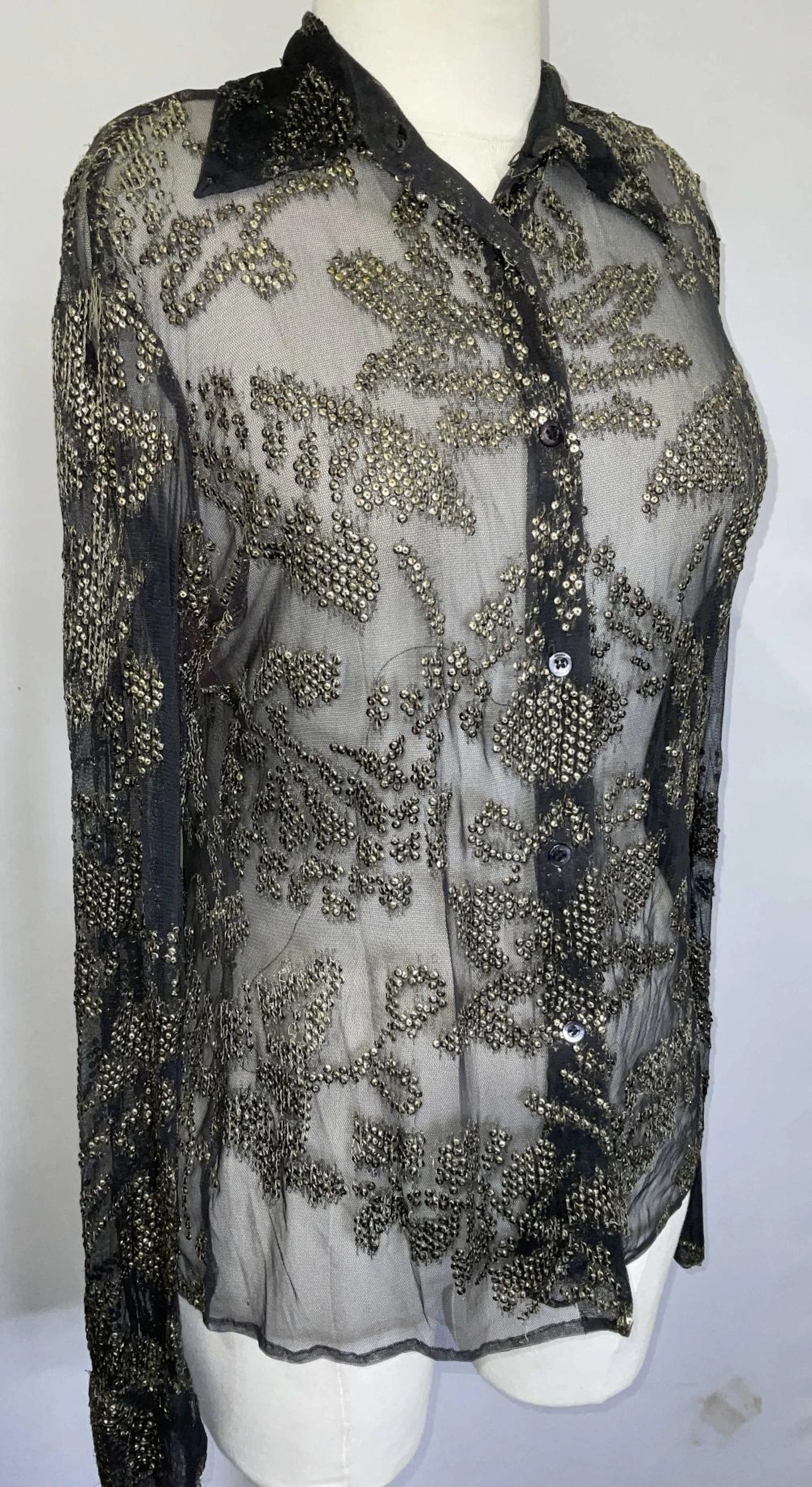 GUCCI Sheer Button Up Collared Top
