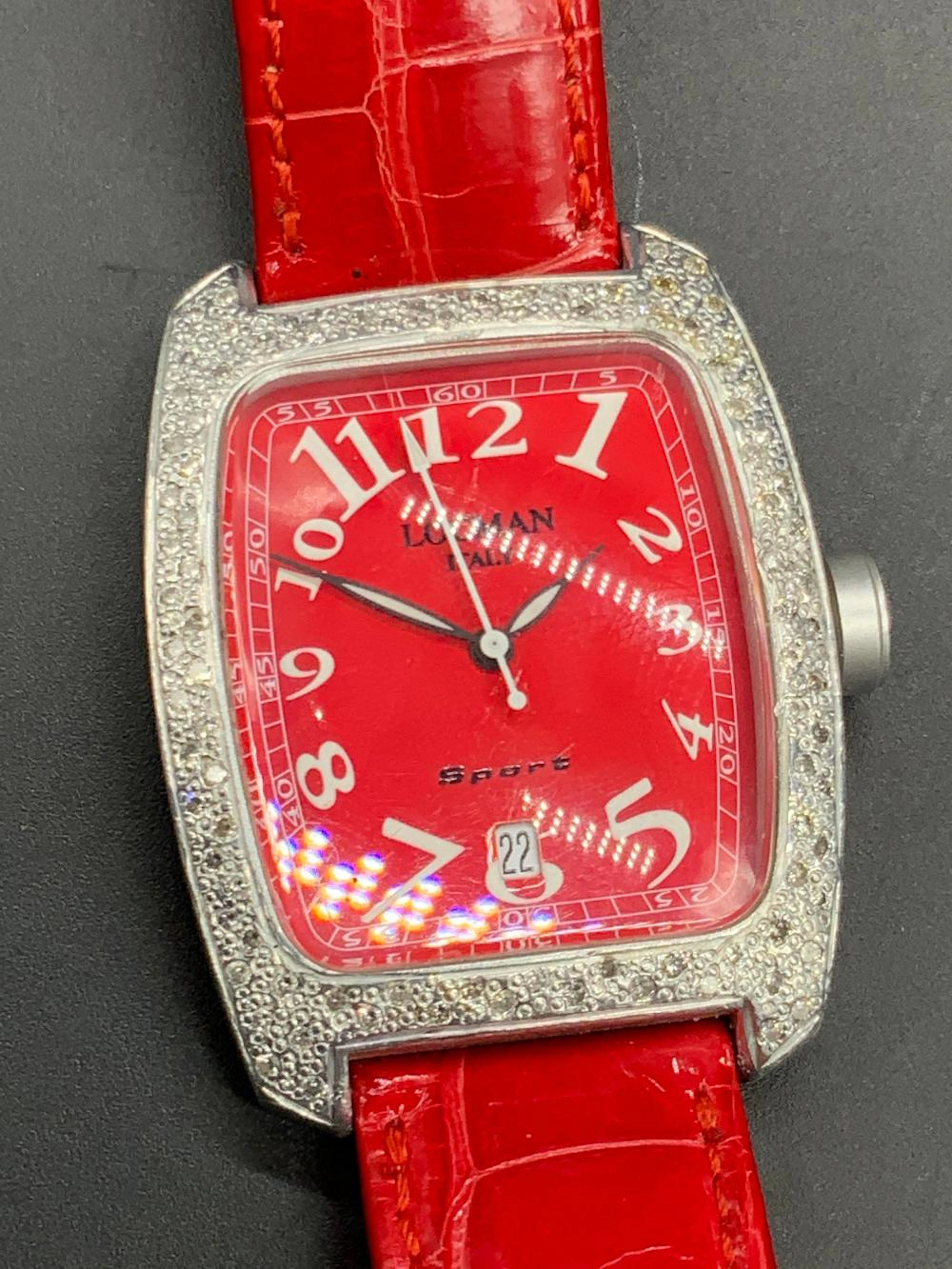 LOCMAN ITALY DIAMOND Red Alligator Leather Watch