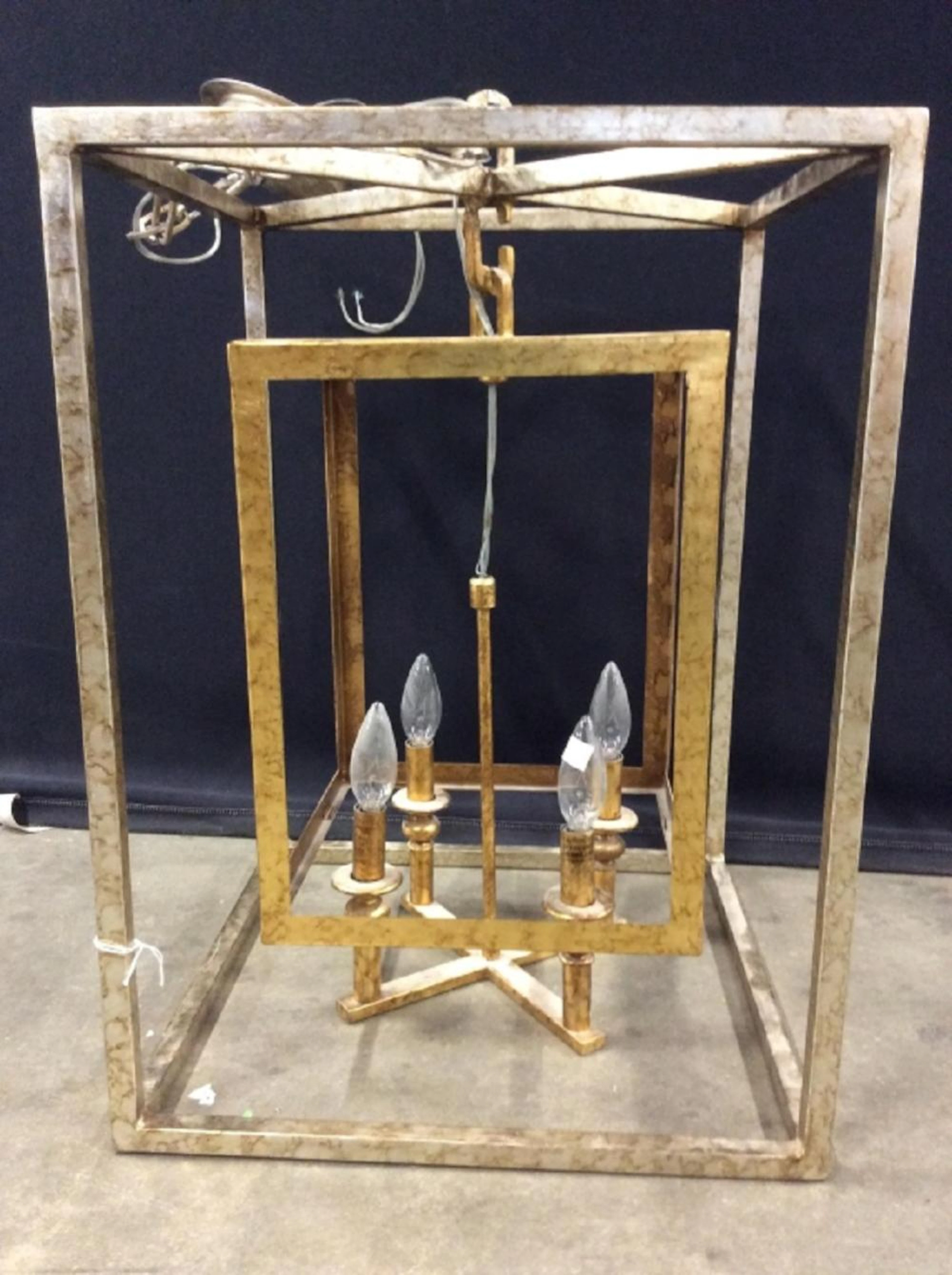 Rectangular Box Gold Leafed Chandelier