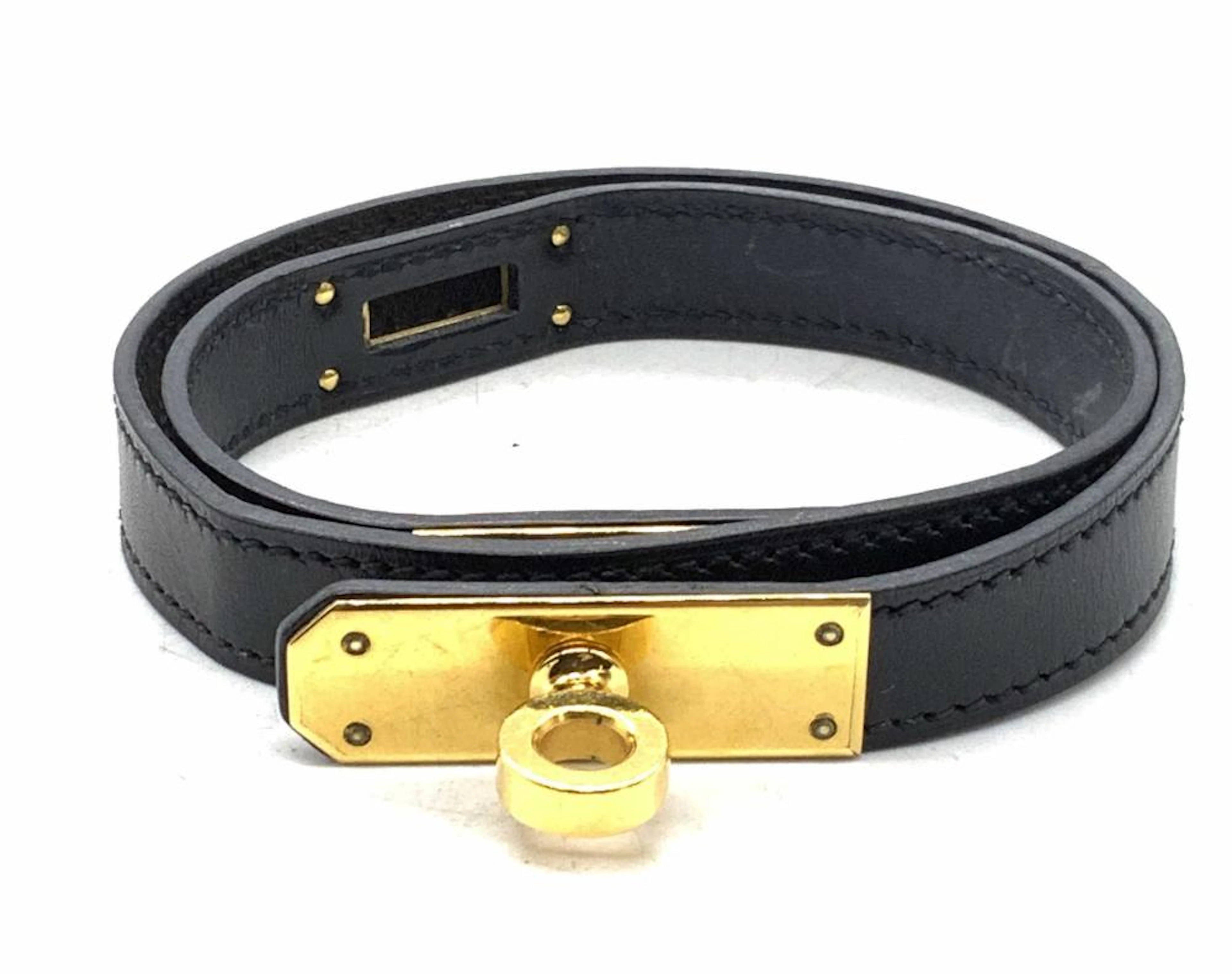 HERMES Black Leather Kelly Double Tour Bracelet