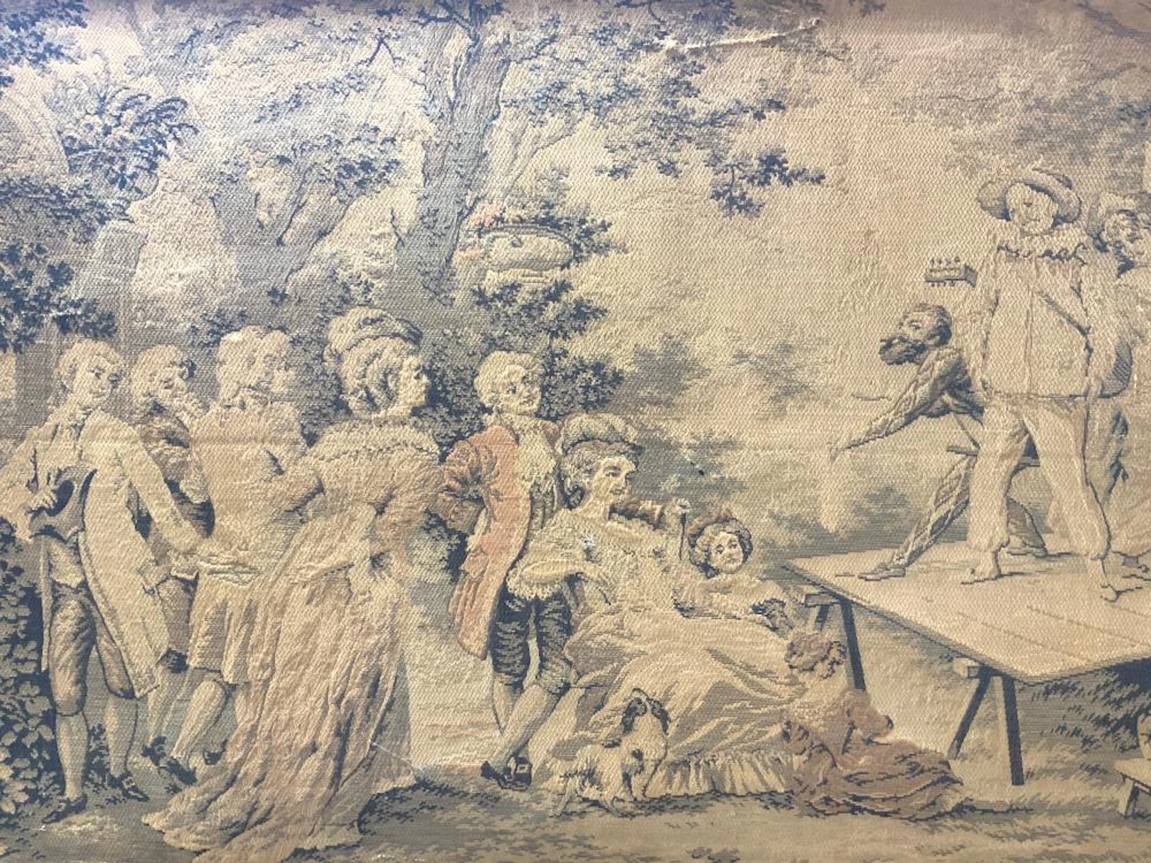 Vintage XL French Woven Tapestry Scene