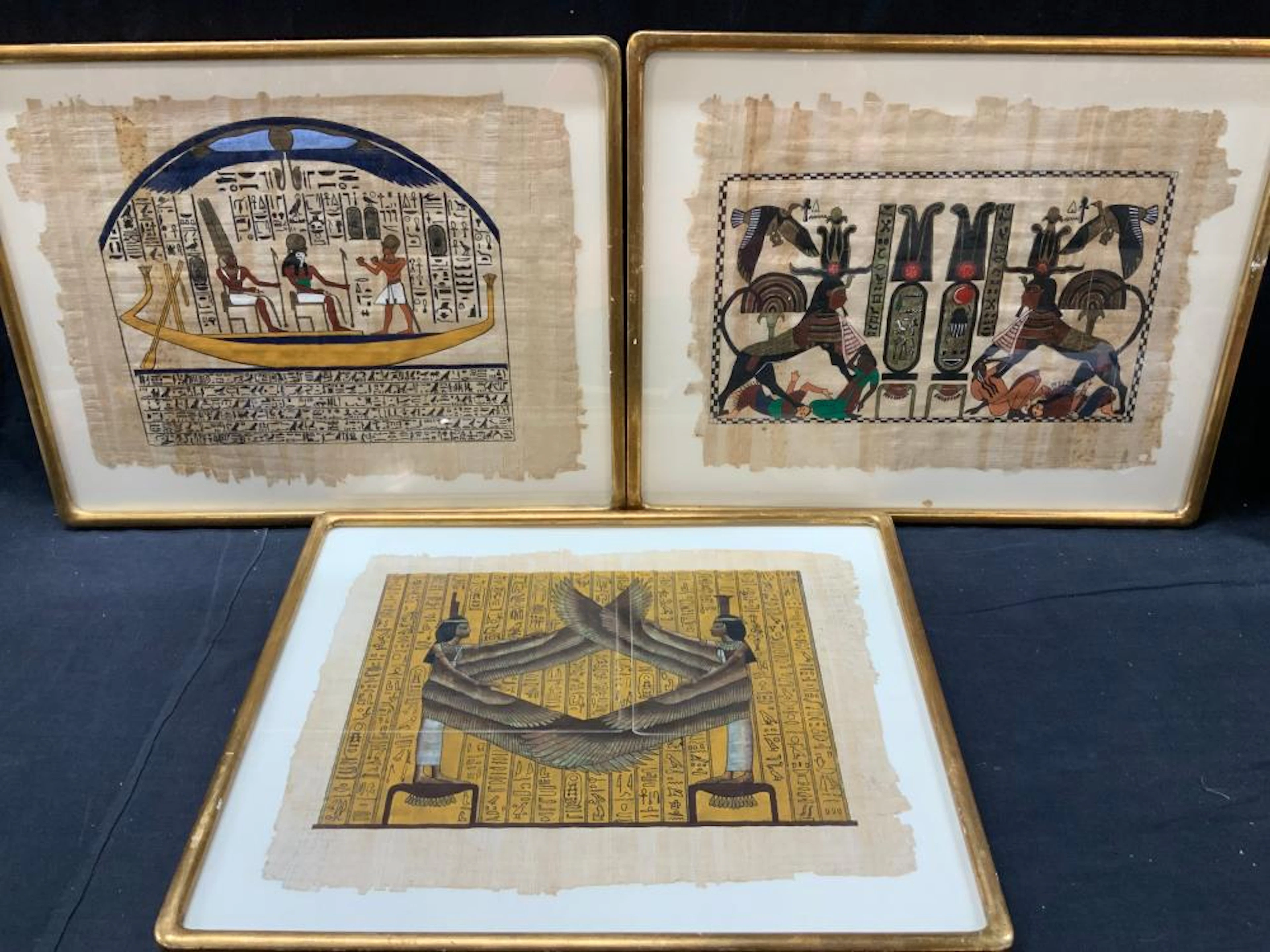 Lot3 Egyptian Hand Painted Papyruss Scrolls