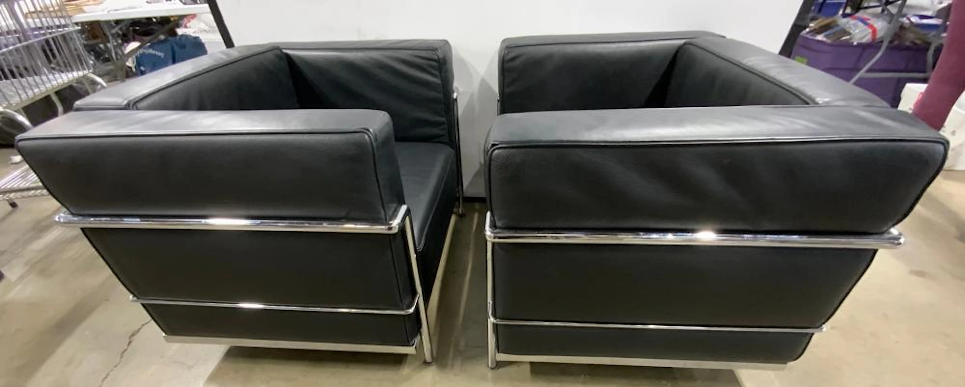 Pair CORBUSIER MCM Leather Chrome Lounge Chairs