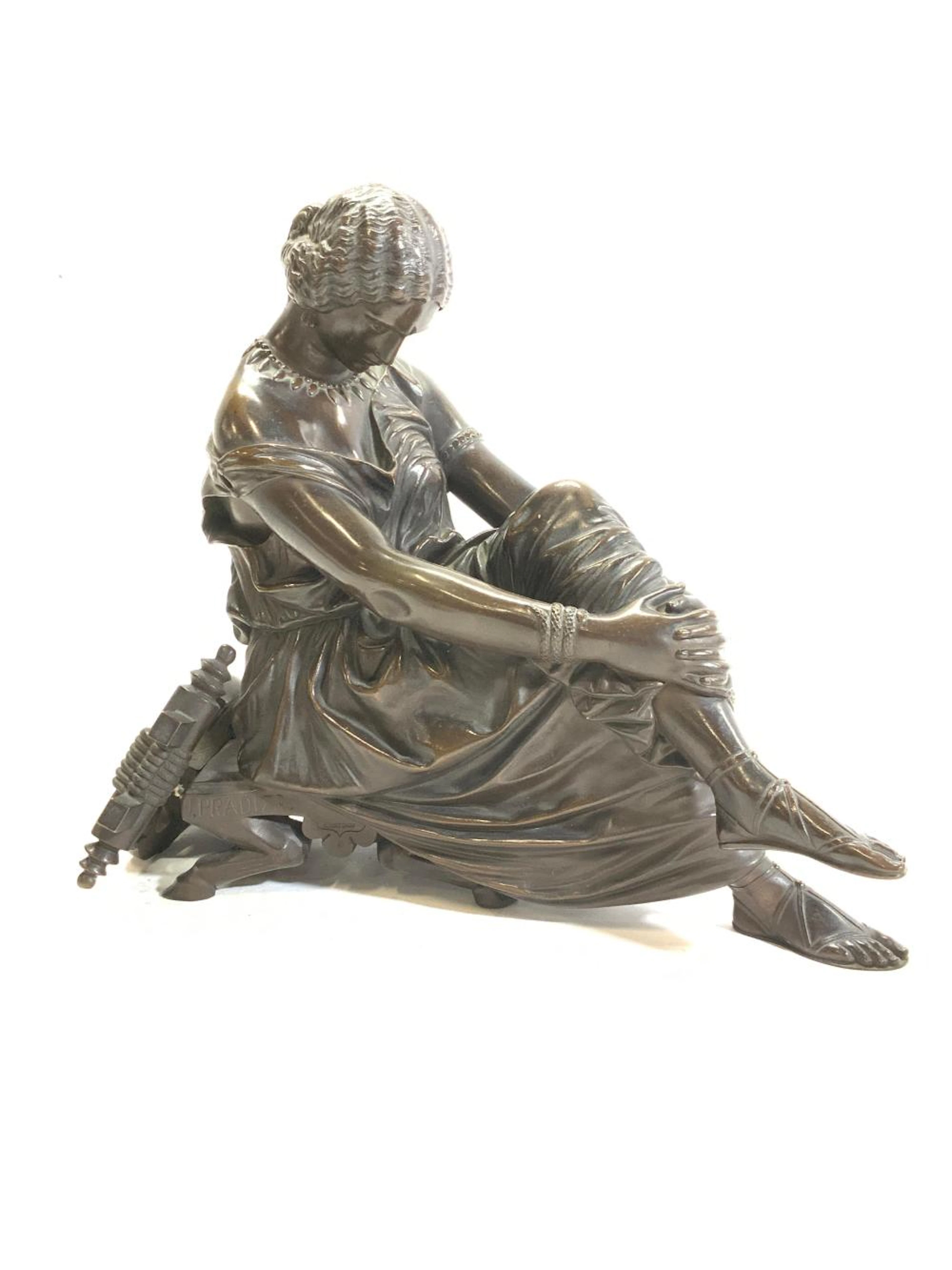 Antique Heavy Bronze J. PRADER Sappho Sculpture