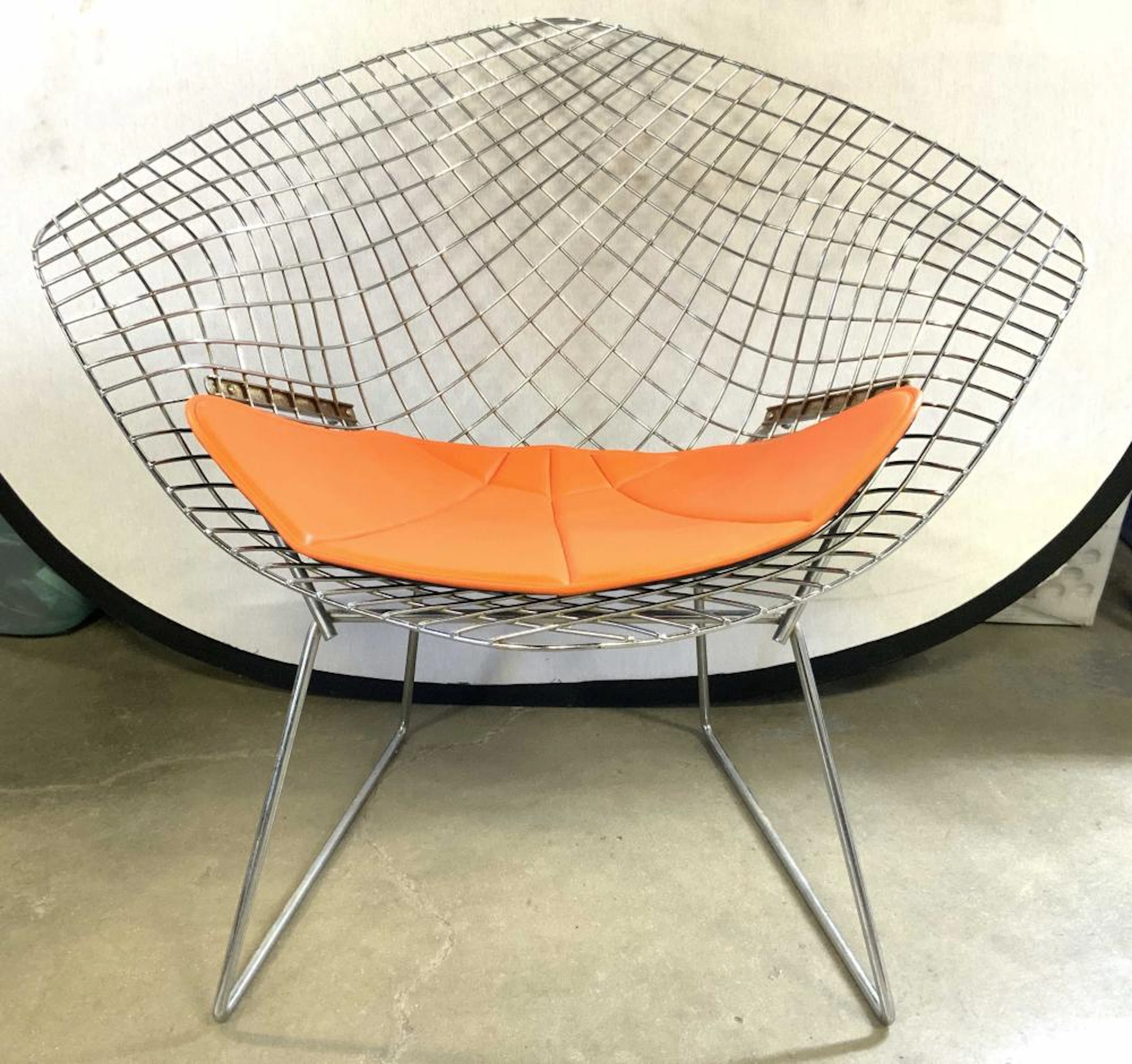KNOLL BERTOIA Diamond Chair W Orange Cushio