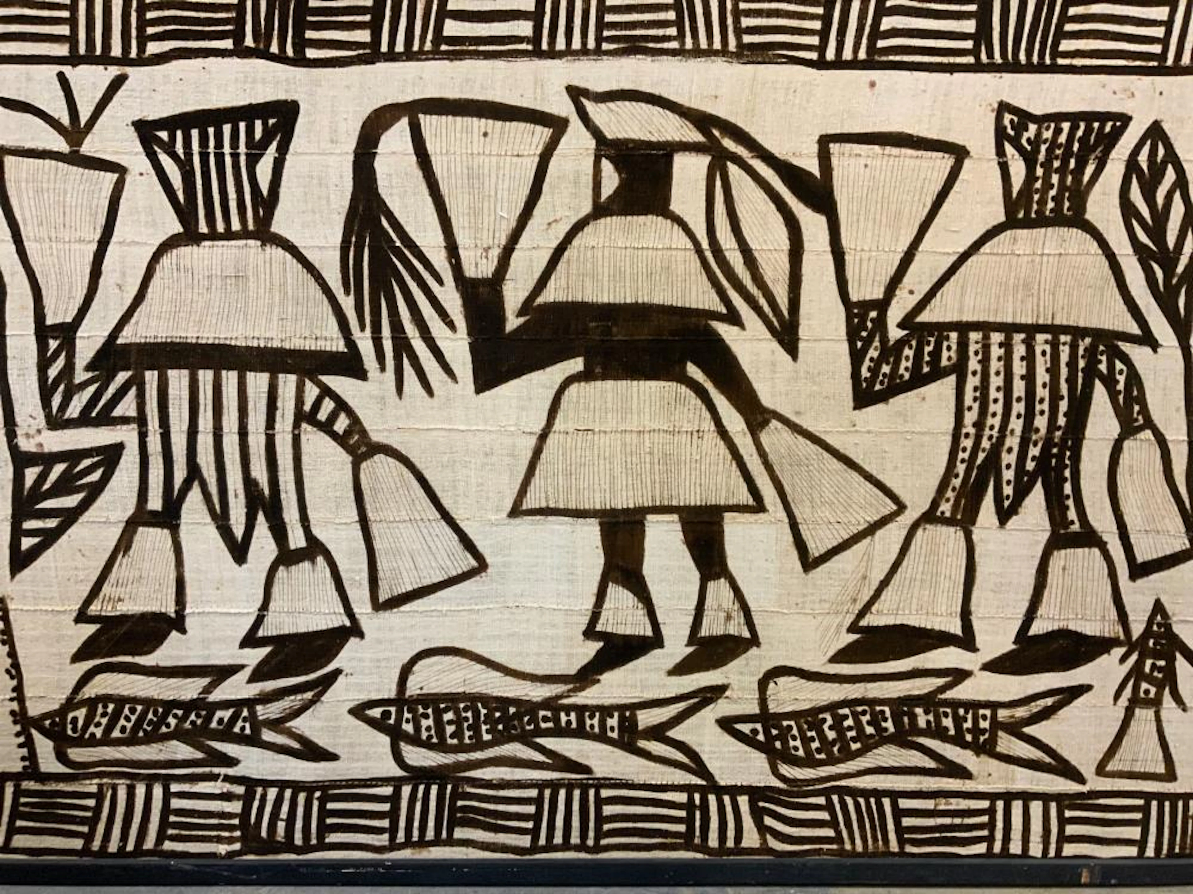 Framed African Figural Mud Cloth Painting