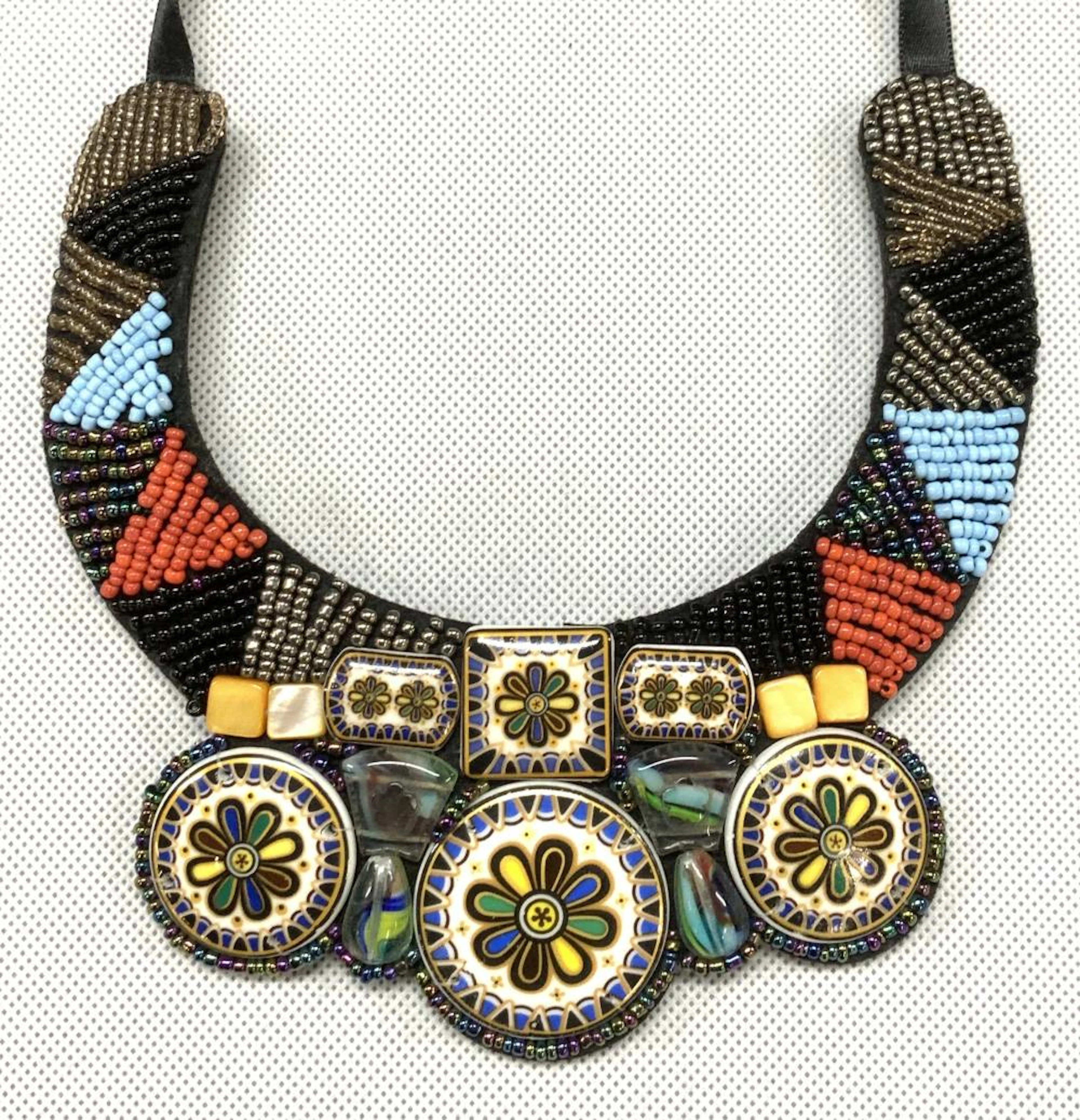 Handmade Mixed Media Bib Choker Necklace
