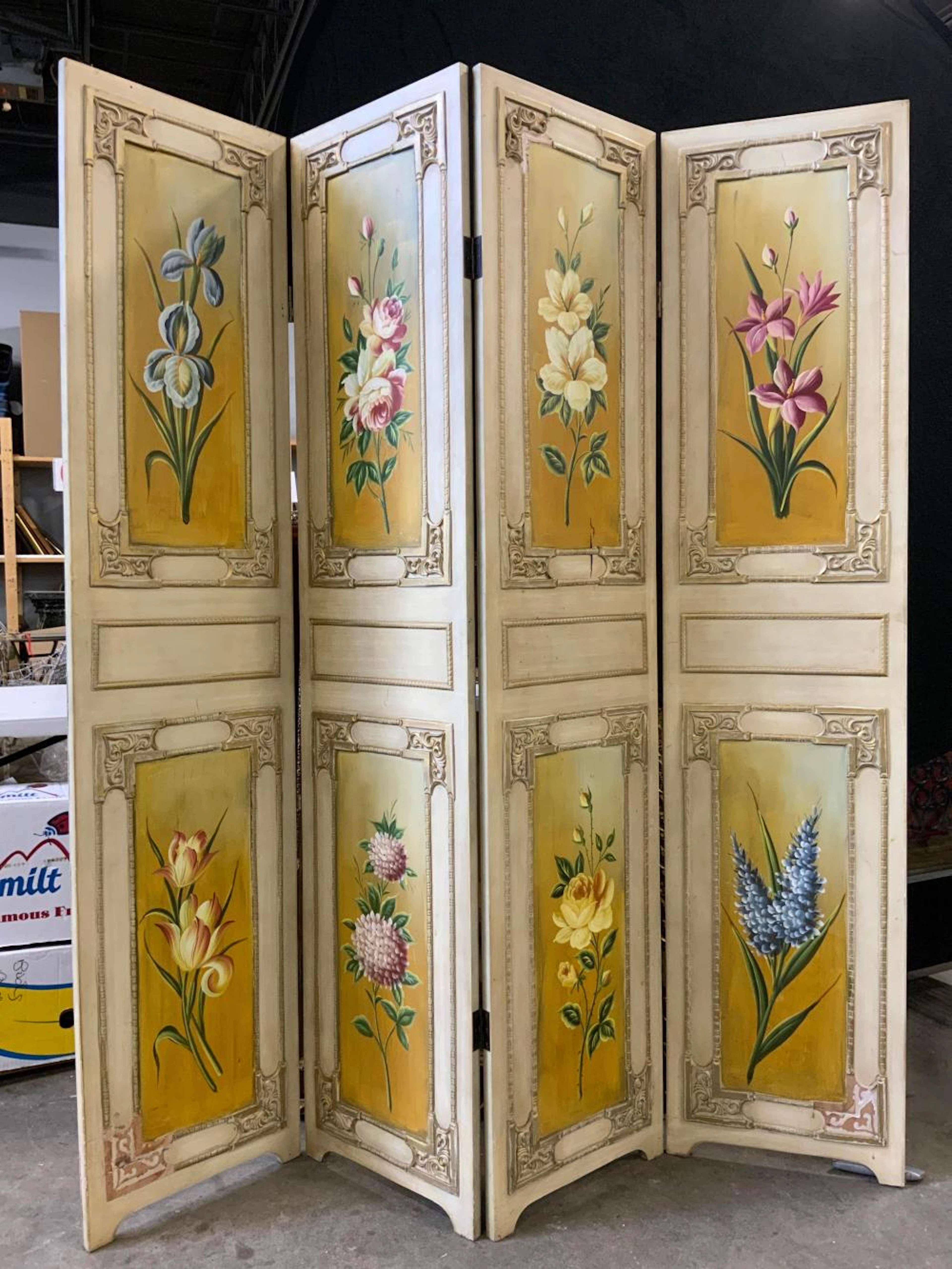 Vntg Hand Painted Tuscan Style Folding Room Divider