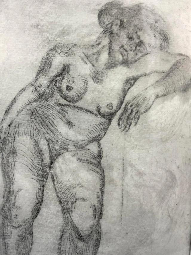 ATTR LUCIEN FREUD Signed Nude Woman Lithograph