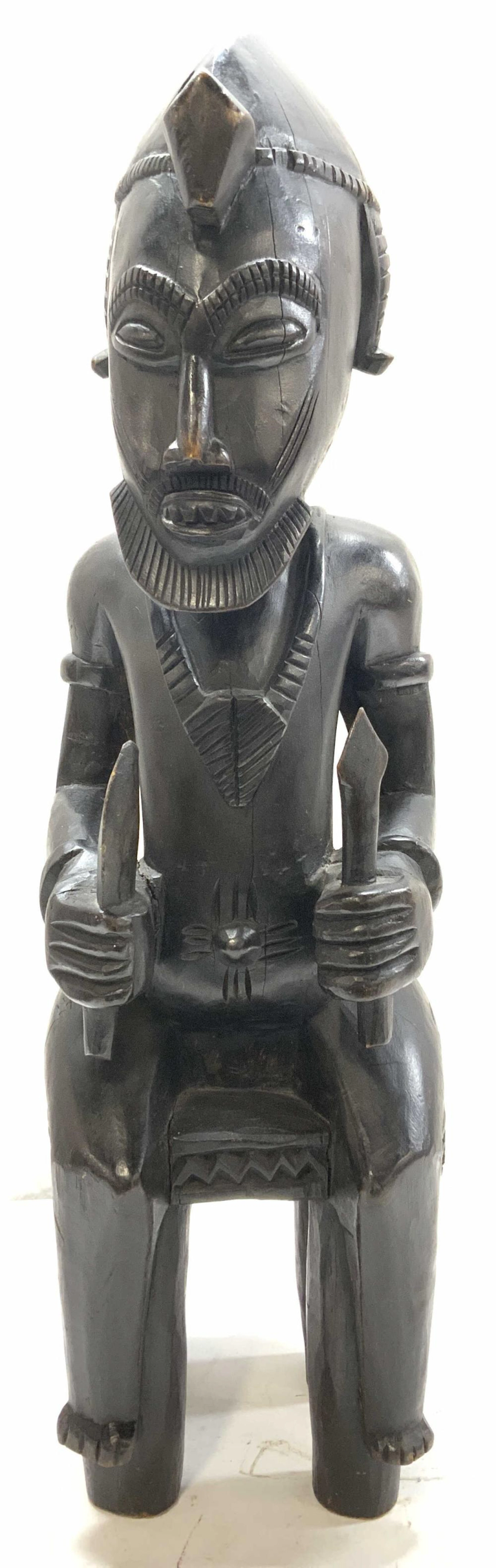 XL Carved Wood African Tribal Warrior Statue