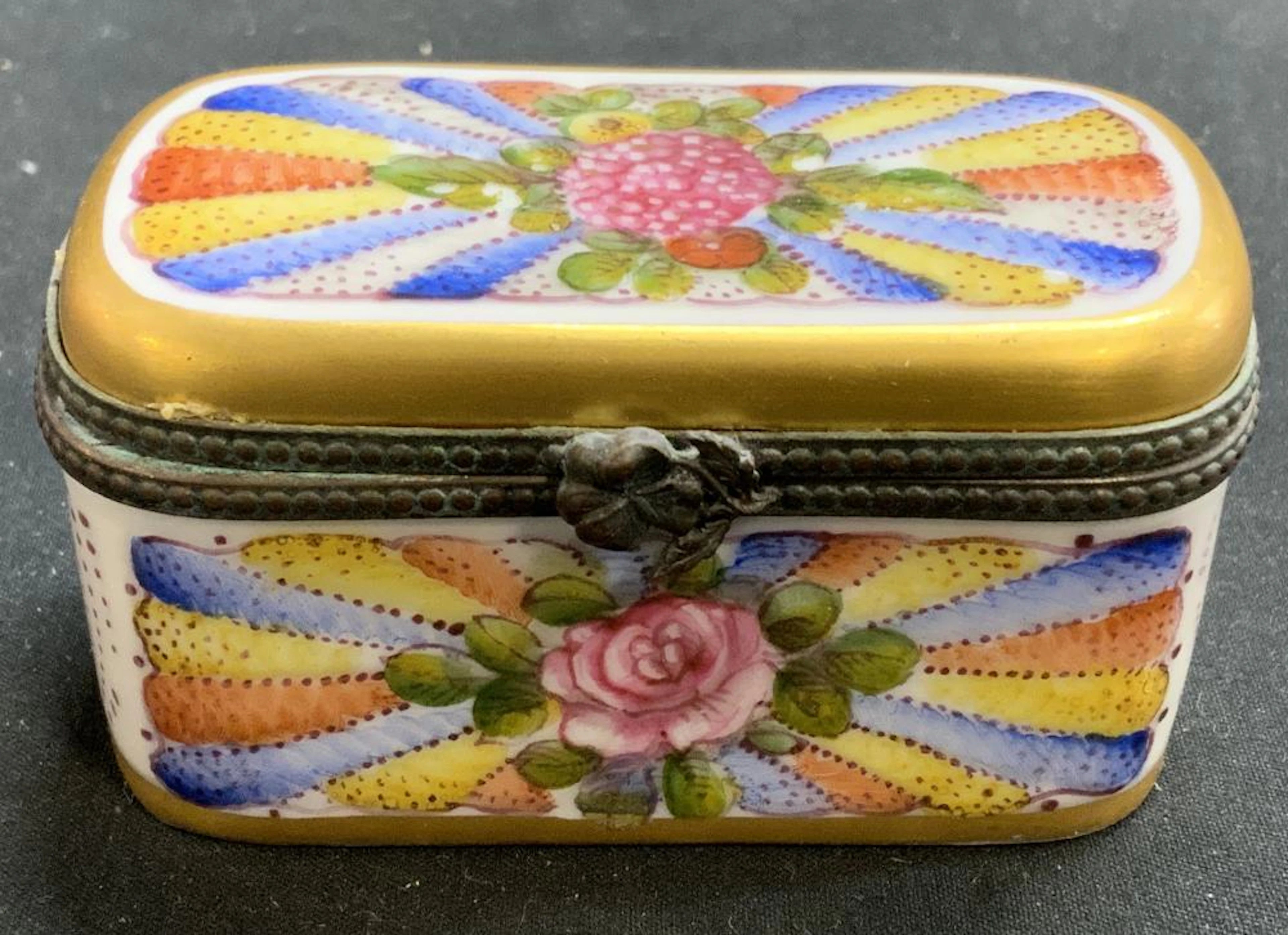 Vintage Gilt Porcelain Floral Trinket Box