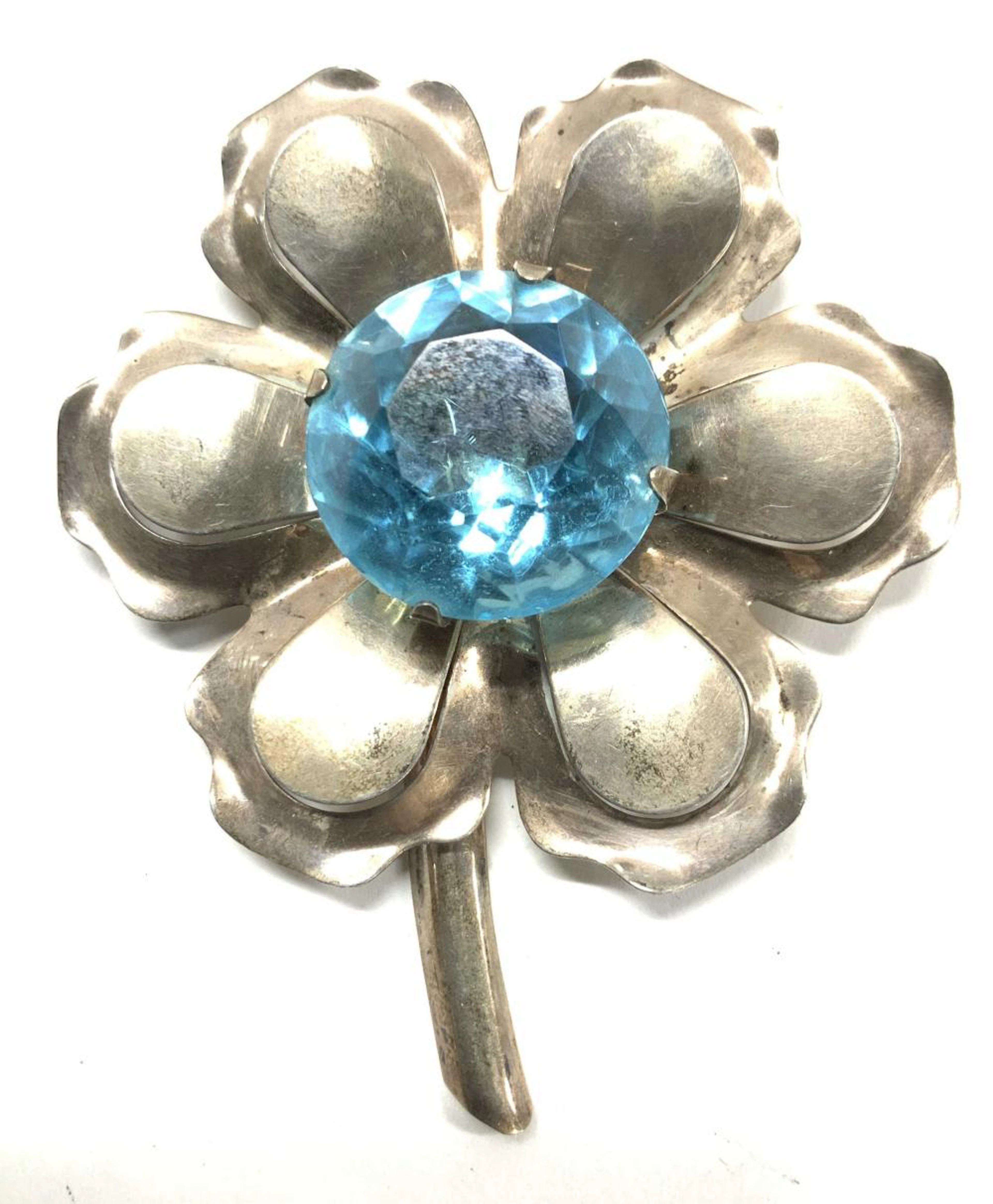 Arts & Crafts Sterling Silver Flower Brooch XL 3i