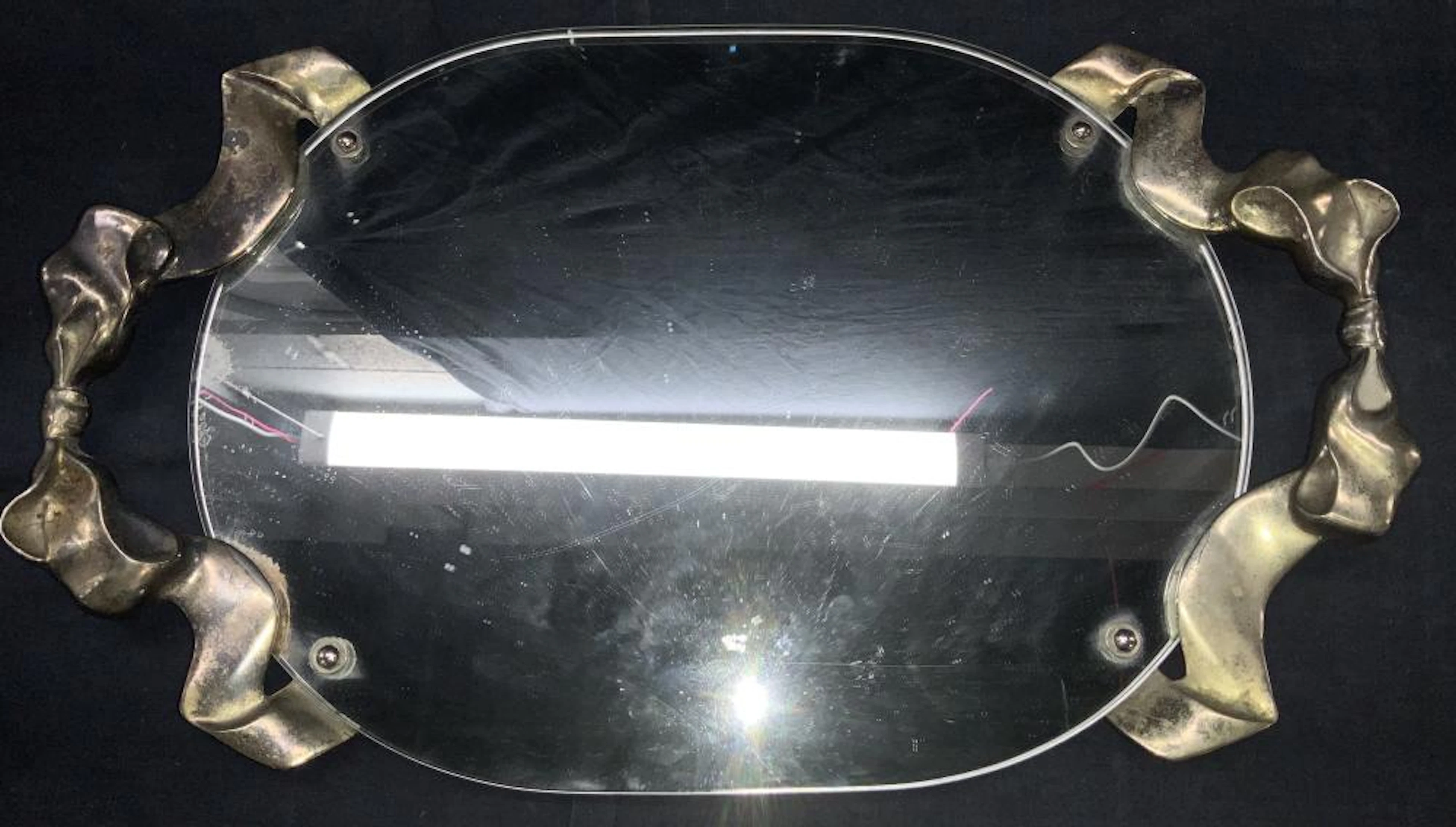 GODINGER Footed Vanity Tray w Metal Ribbon Handles