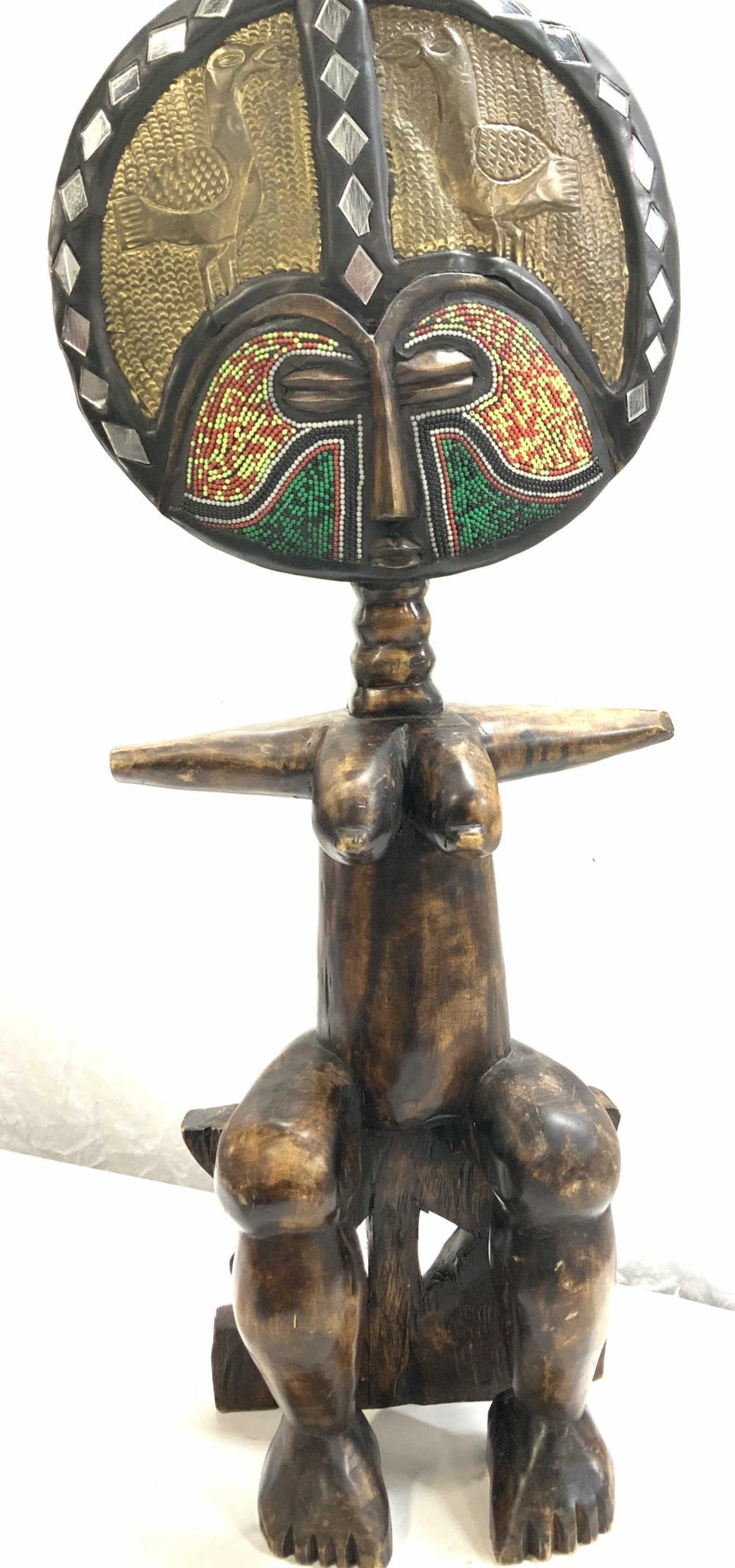 African Folk Art Wood Akuaba Doll Sculpture 34i