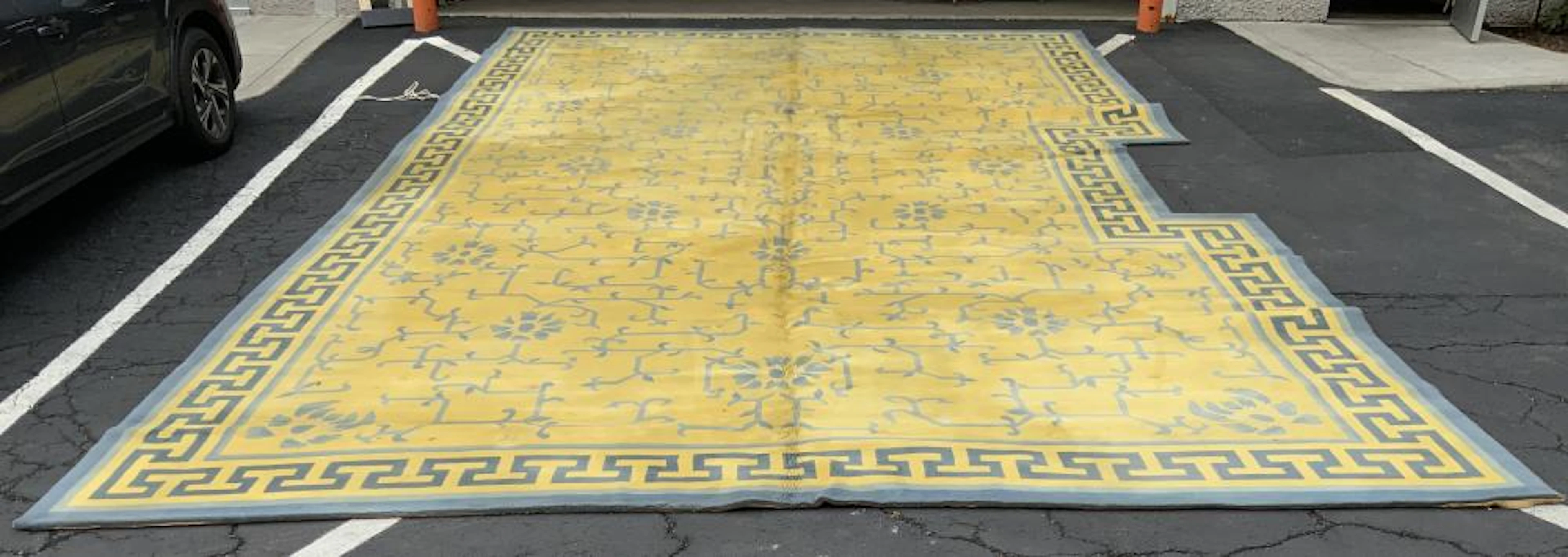 Oversized Handmade Wool Pile Chinese Art Deco Rug